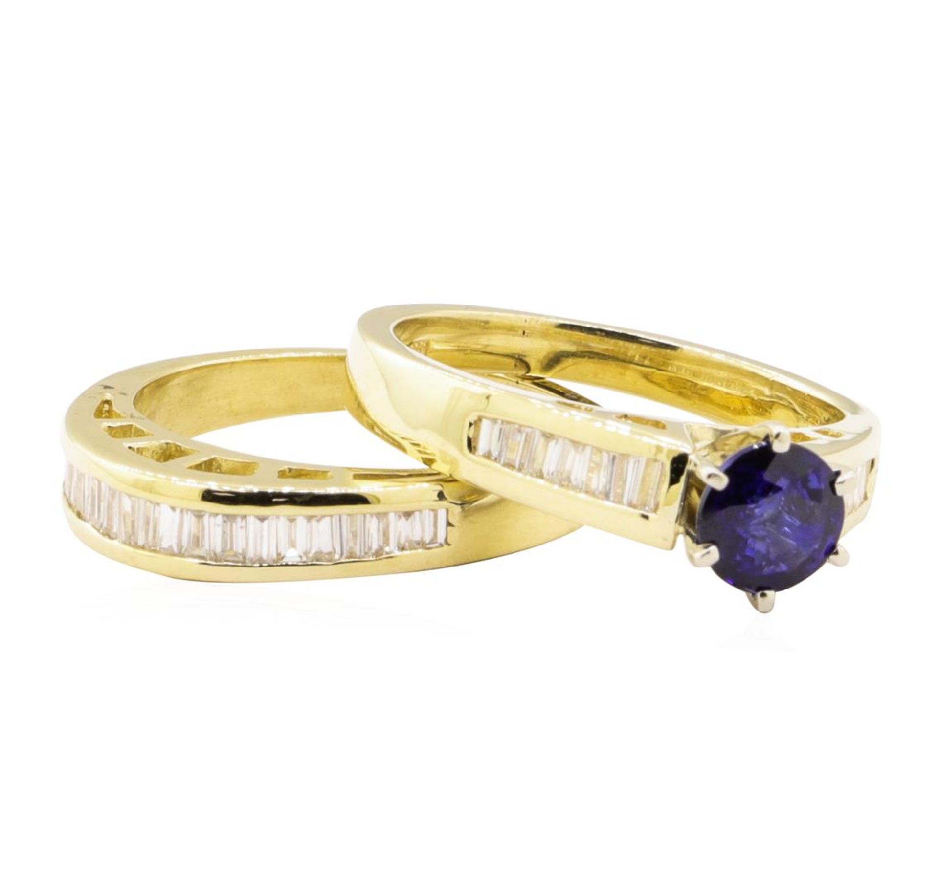 1.25 ctw Blue Sapphire And Diamond Ring And Band - 14KT Yellow Gold - Image 3 of 4