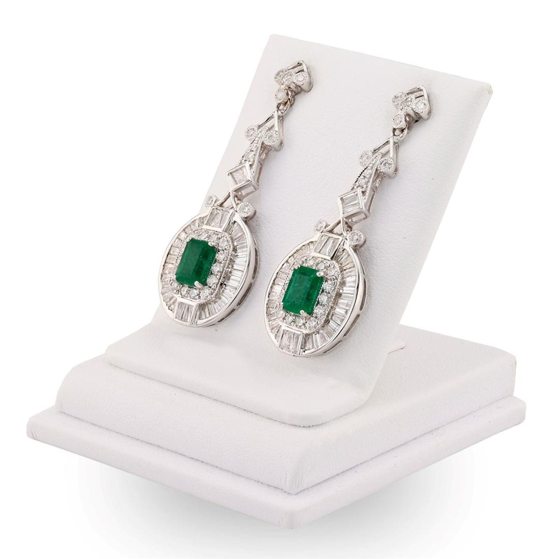 2.25ctw Emerald and 2.55ctw Diamond 14K White Gold Earrings - Image 3 of 4