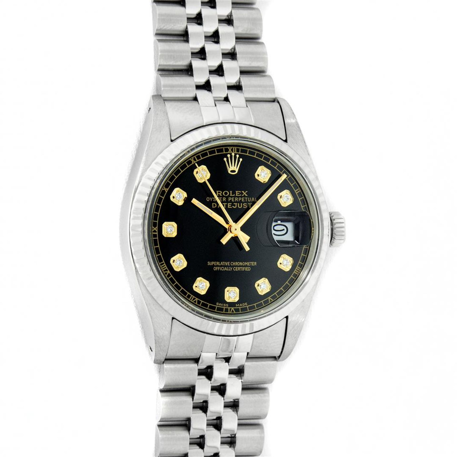 Rolex Mens Stainless Steel 36MM Black Diamond Datejust Wristwatch - Image 2 of 9