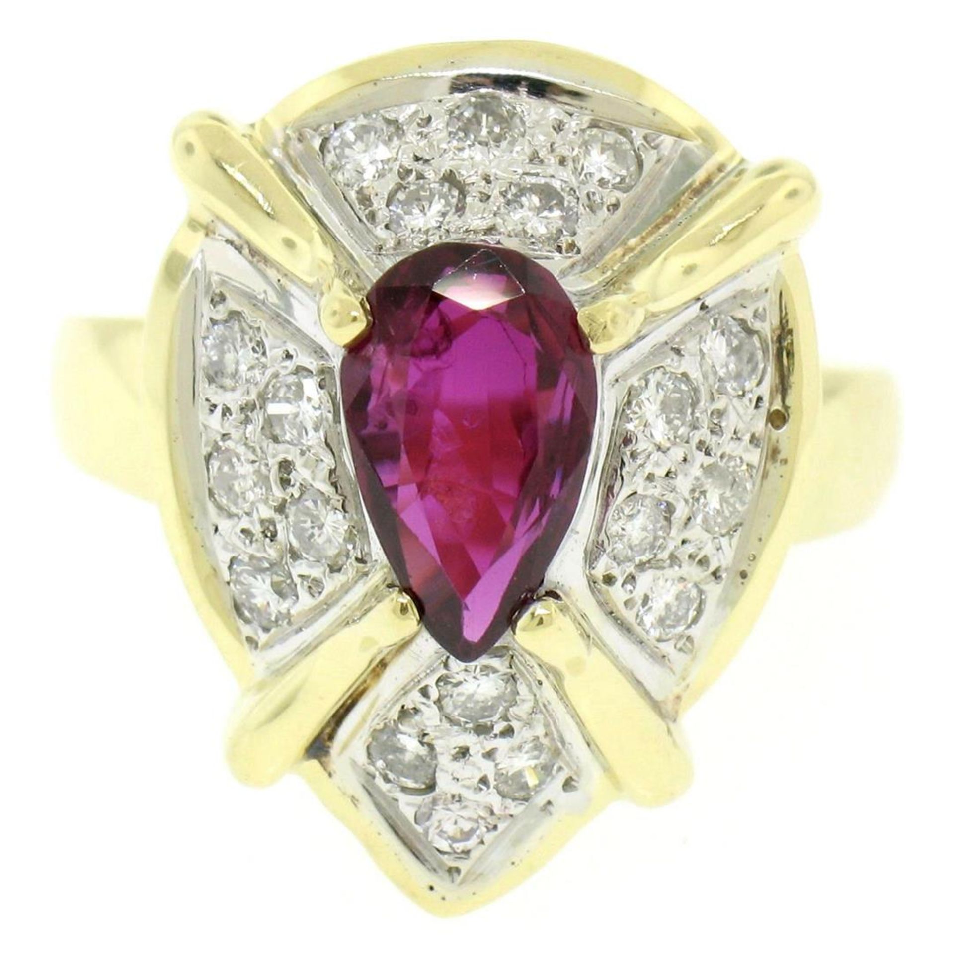 Vintage 18kt White and Yellow Gold 2.98ctw Ruby and Diamond Cocktail Ring