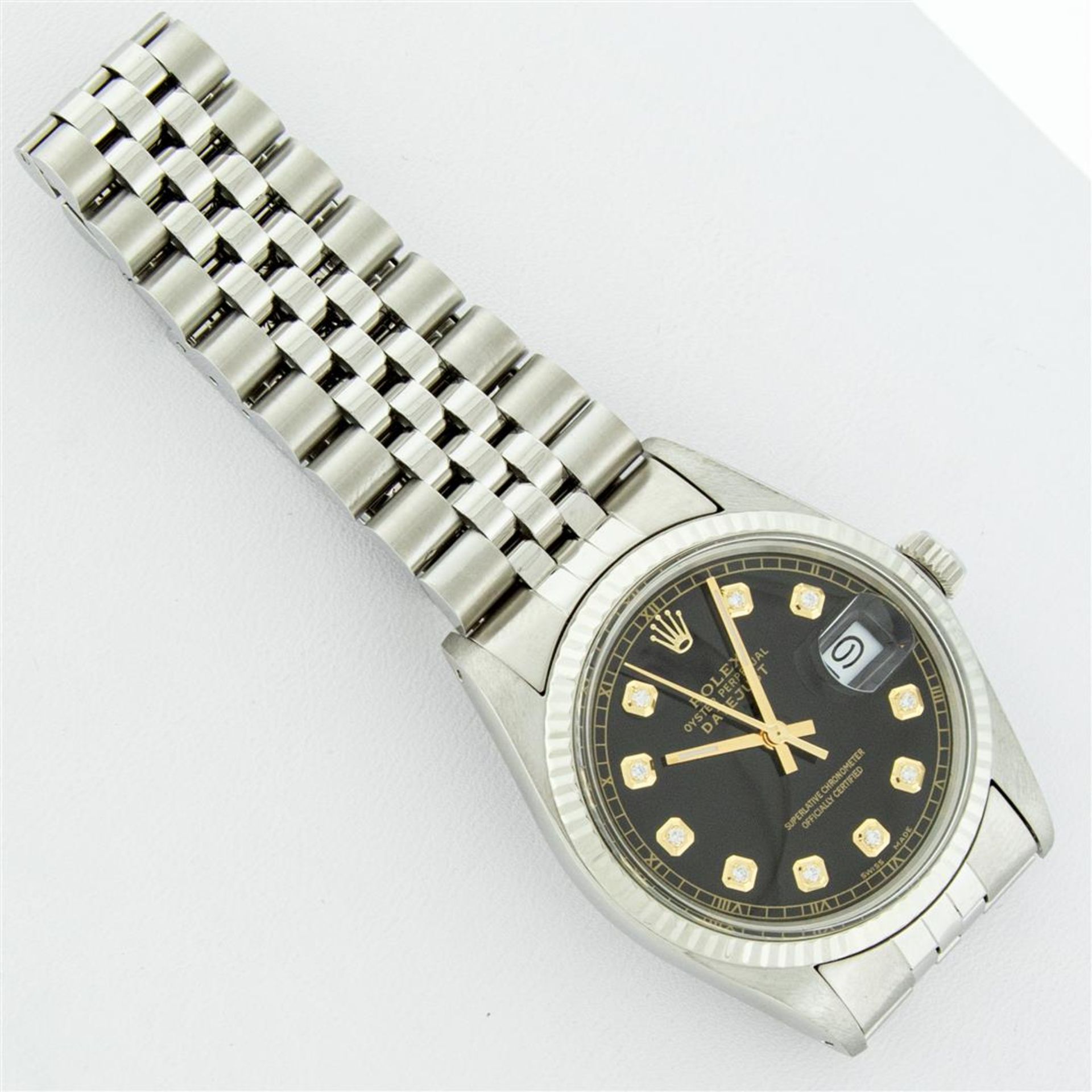 Rolex Mens Stainless Steel 36MM Black Diamond Datejust Wristwatch - Image 5 of 9