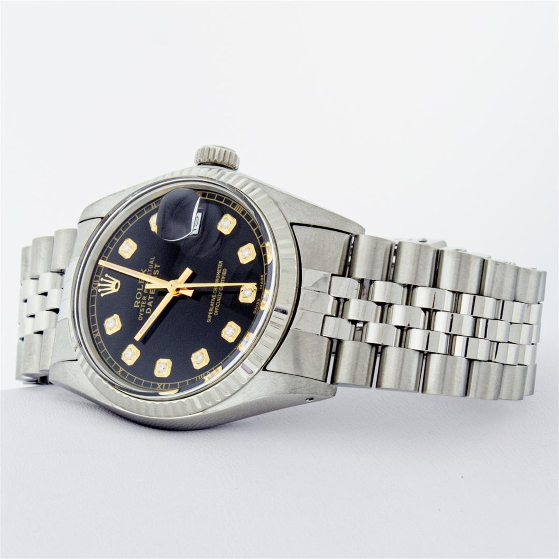 Rolex Mens Stainless Steel 36MM Black Diamond Datejust Wristwatch - Image 4 of 9