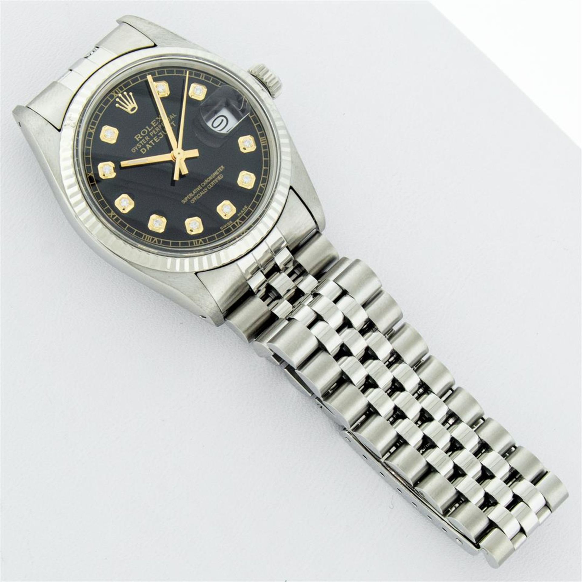 Rolex Mens Stainless Steel 36MM Black Diamond Datejust Wristwatch - Image 6 of 9