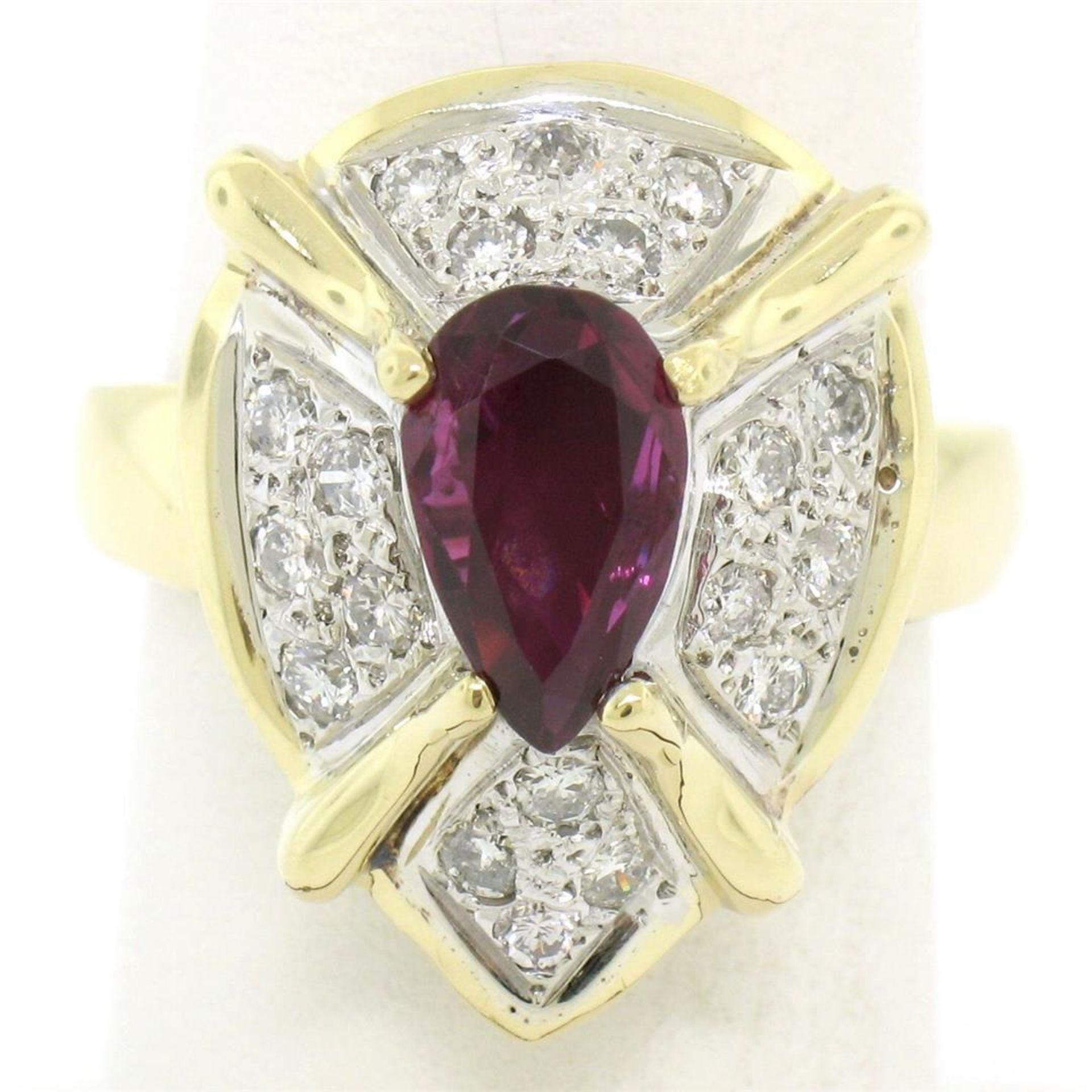 Vintage 18kt White and Yellow Gold 2.98ctw Ruby and Diamond Cocktail Ring - Image 4 of 9