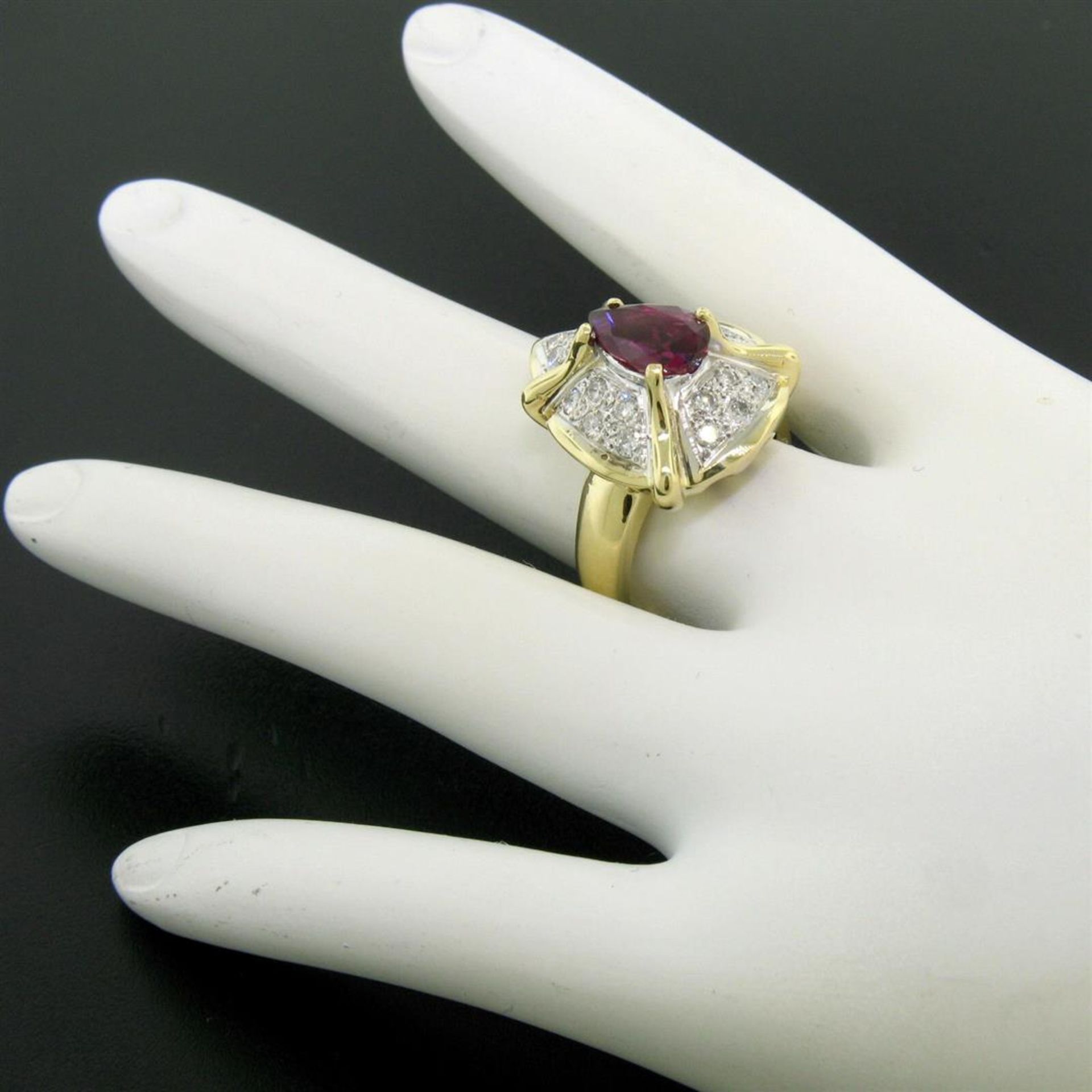 Vintage 18kt White and Yellow Gold 2.98ctw Ruby and Diamond Cocktail Ring - Image 3 of 9