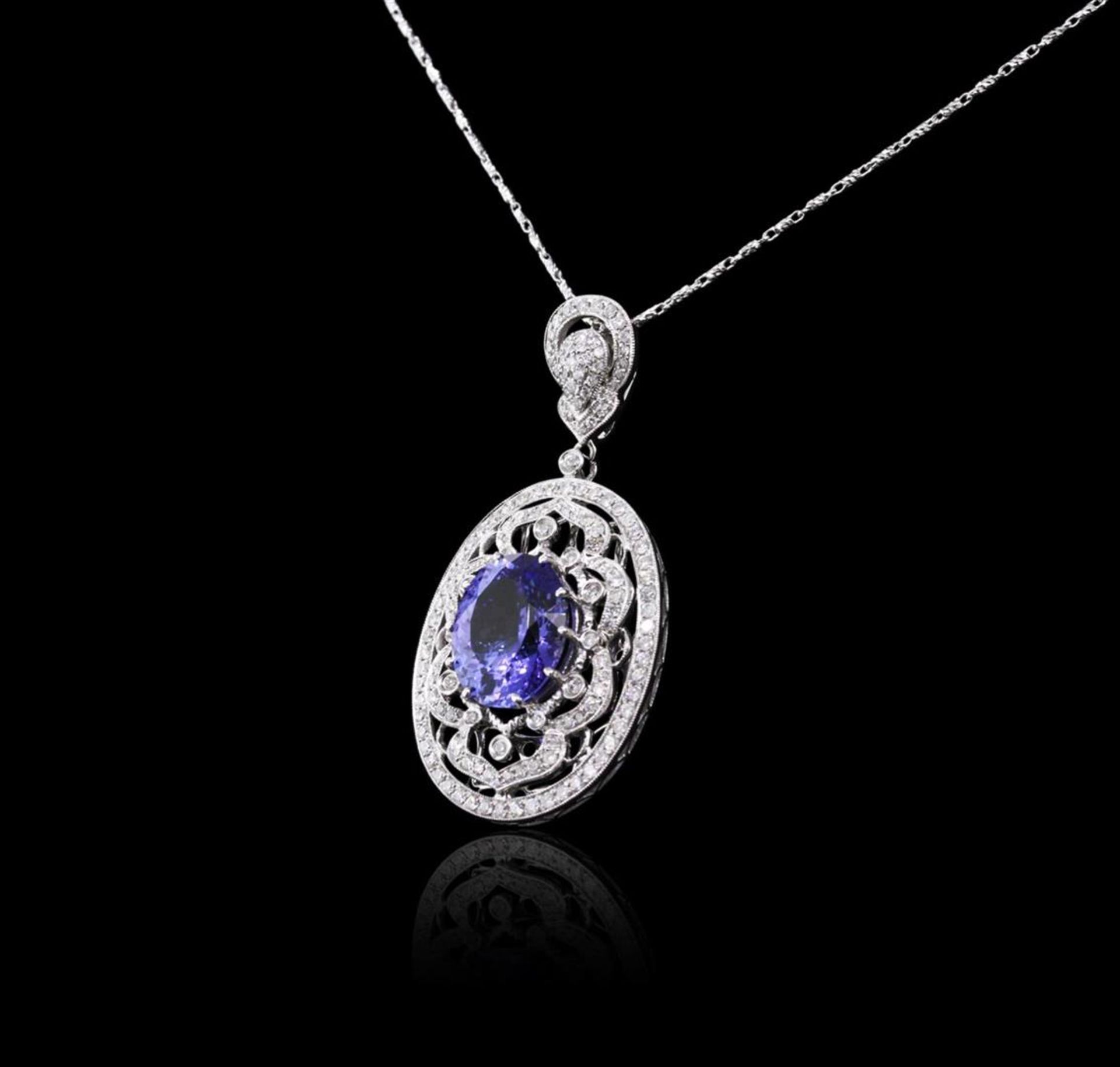 14KT White Gold 8.01 ctw Tanzanite and Diamond Pendant With Chain - Image 3 of 4
