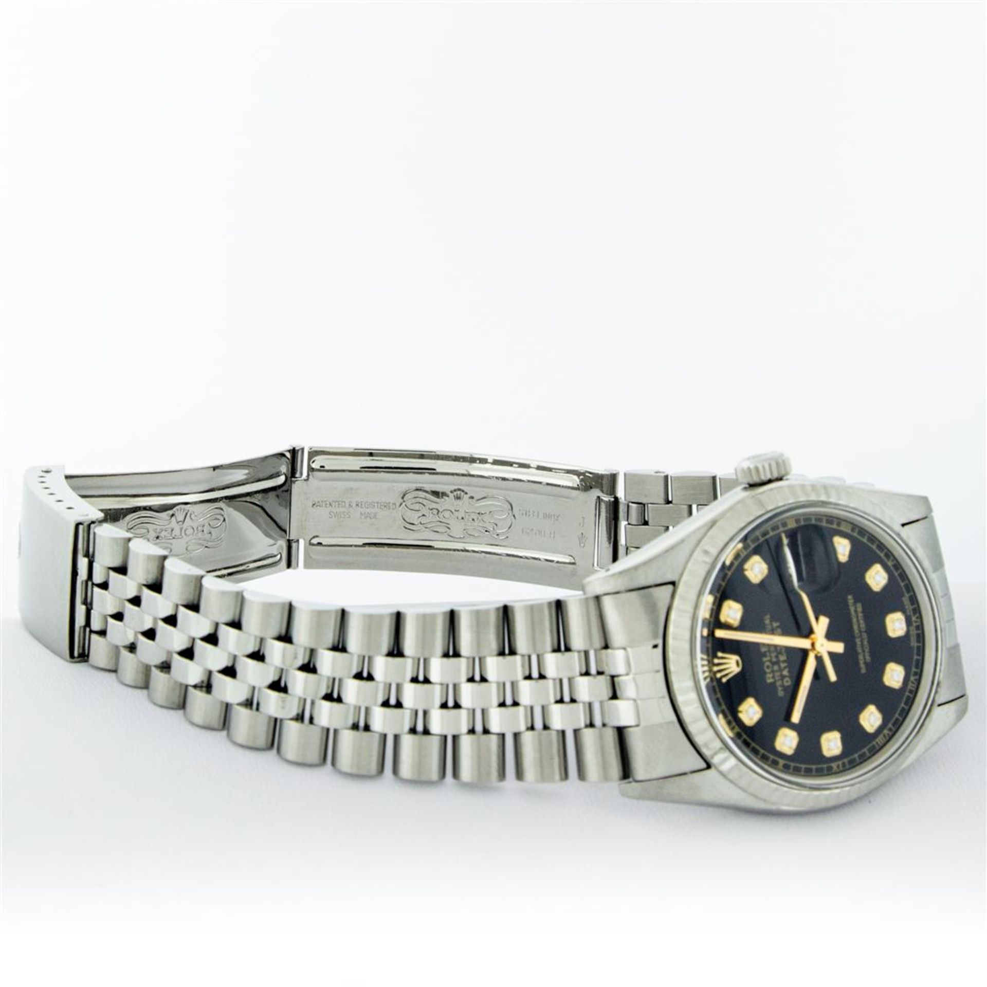 Rolex Mens Stainless Steel 36MM Black Diamond Datejust Wristwatch - Image 7 of 9