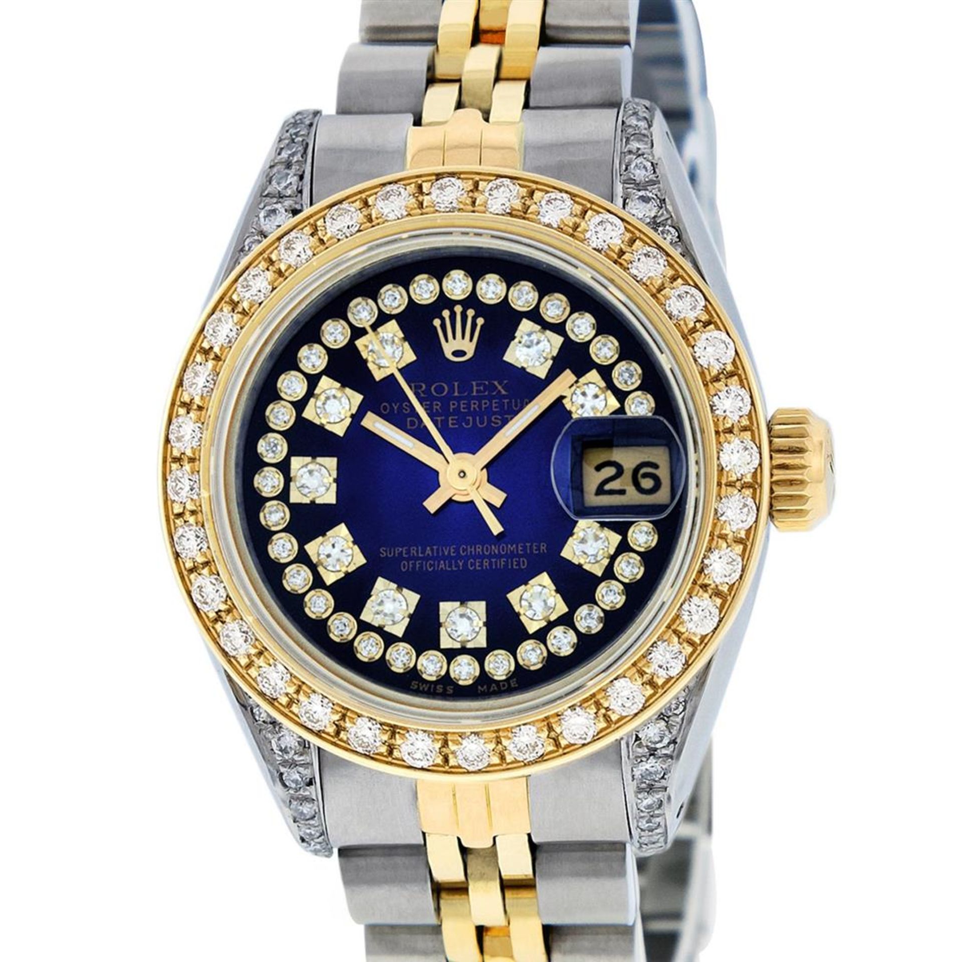 Rolex Ladies 2 Tone Blue Vignette Diamond Lugs 26MM Datejust Oyster Perpetual Wr - Image 2 of 7