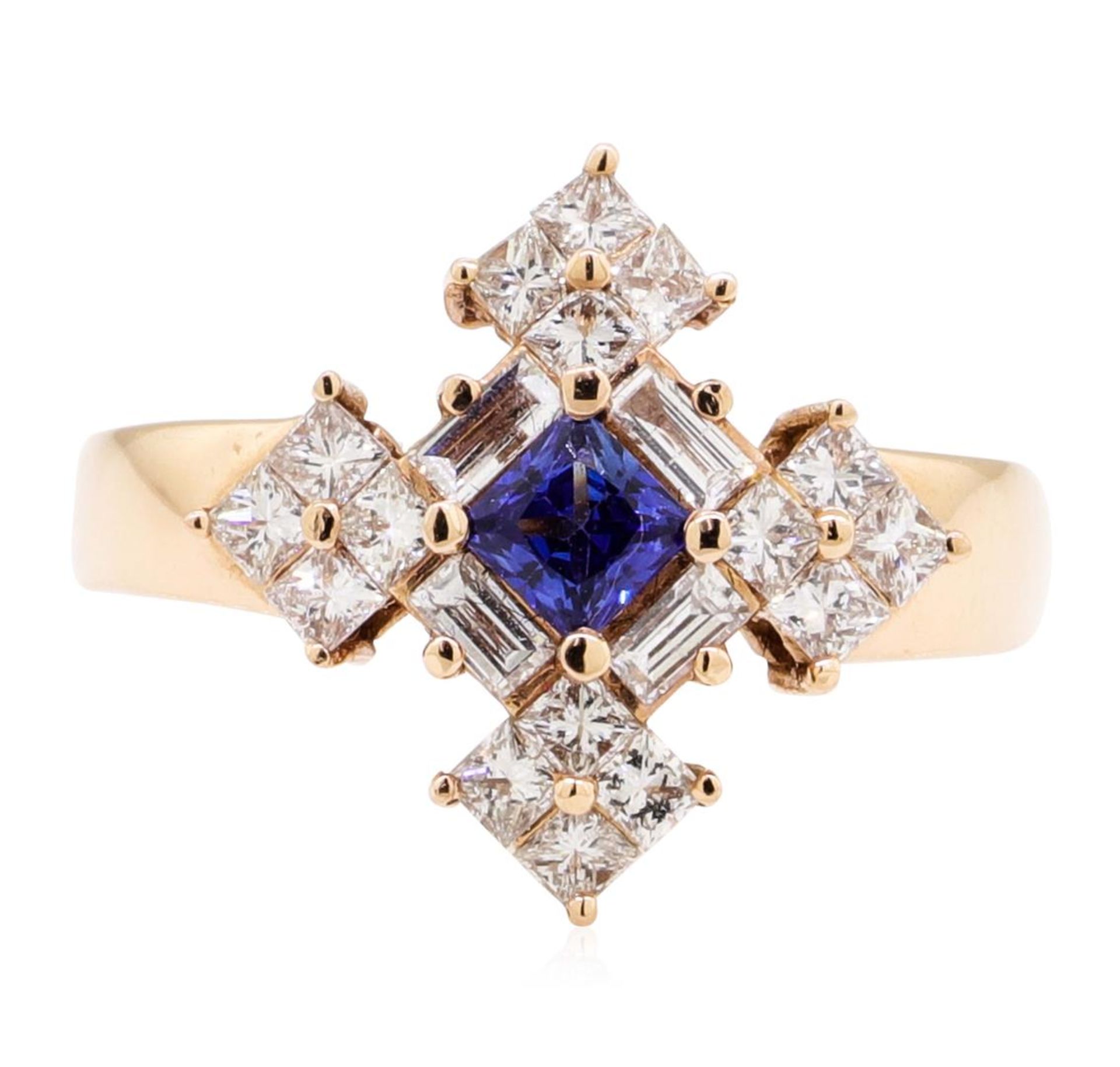 1.16 ctw Princess Brilliant Blue Sapphire And Baguette Cut Diamond Ring - 14KT R - Image 2 of 5