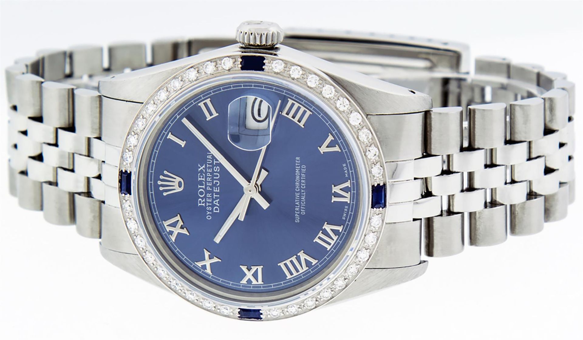 Rolex Mens Stainless Steel Blue Roman Diamond & Sapphire 36MM Oyster Perpetual D - Image 5 of 9