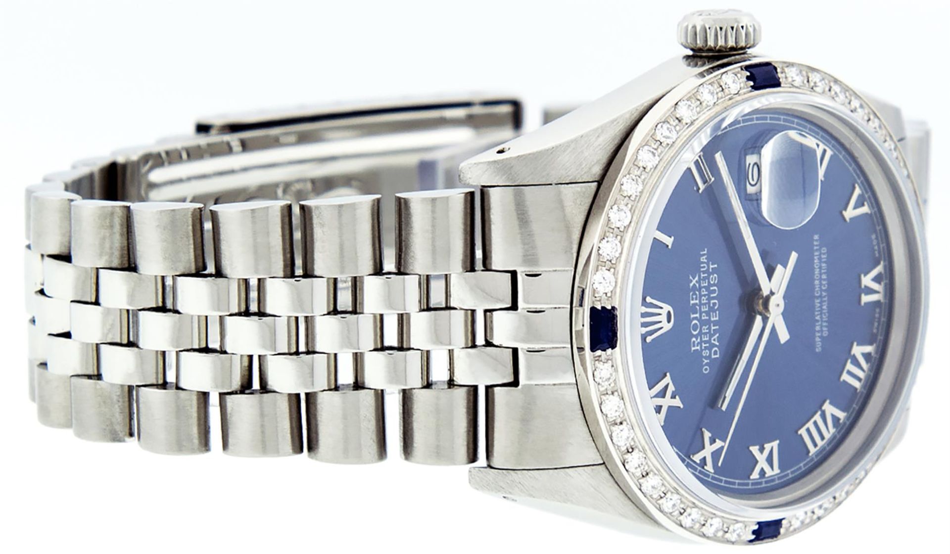 Rolex Mens Stainless Steel Blue Roman Diamond & Sapphire 36MM Oyster Perpetual D - Image 7 of 9