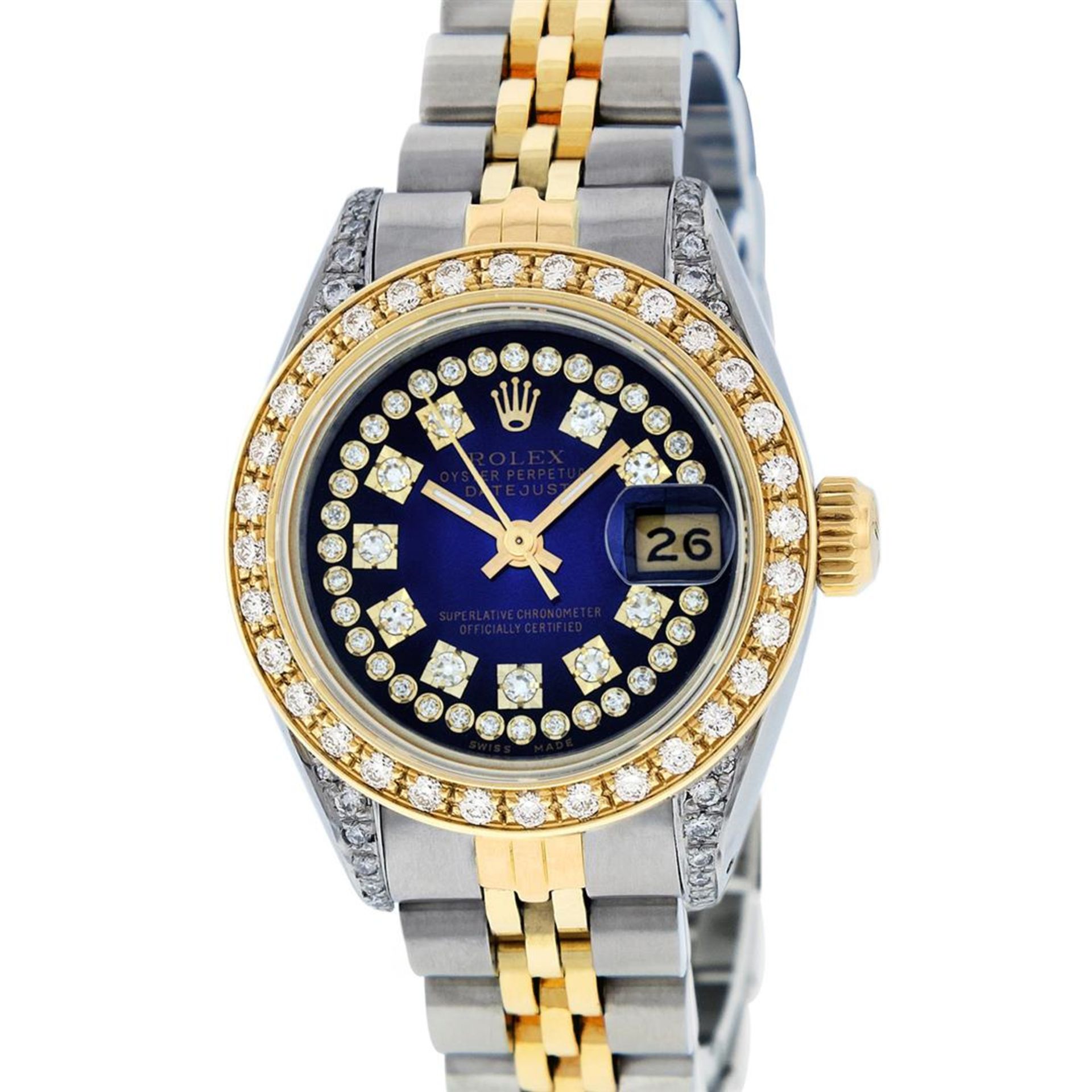 Rolex Ladies 2 Tone Blue Vignette Diamond Lugs 26MM Datejust Oyster Perpetual Wr