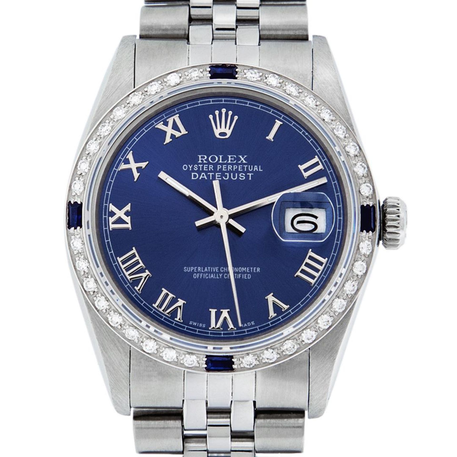 Rolex Mens Stainless Steel Blue Roman Diamond & Sapphire 36MM Oyster Perpetual D - Image 2 of 9