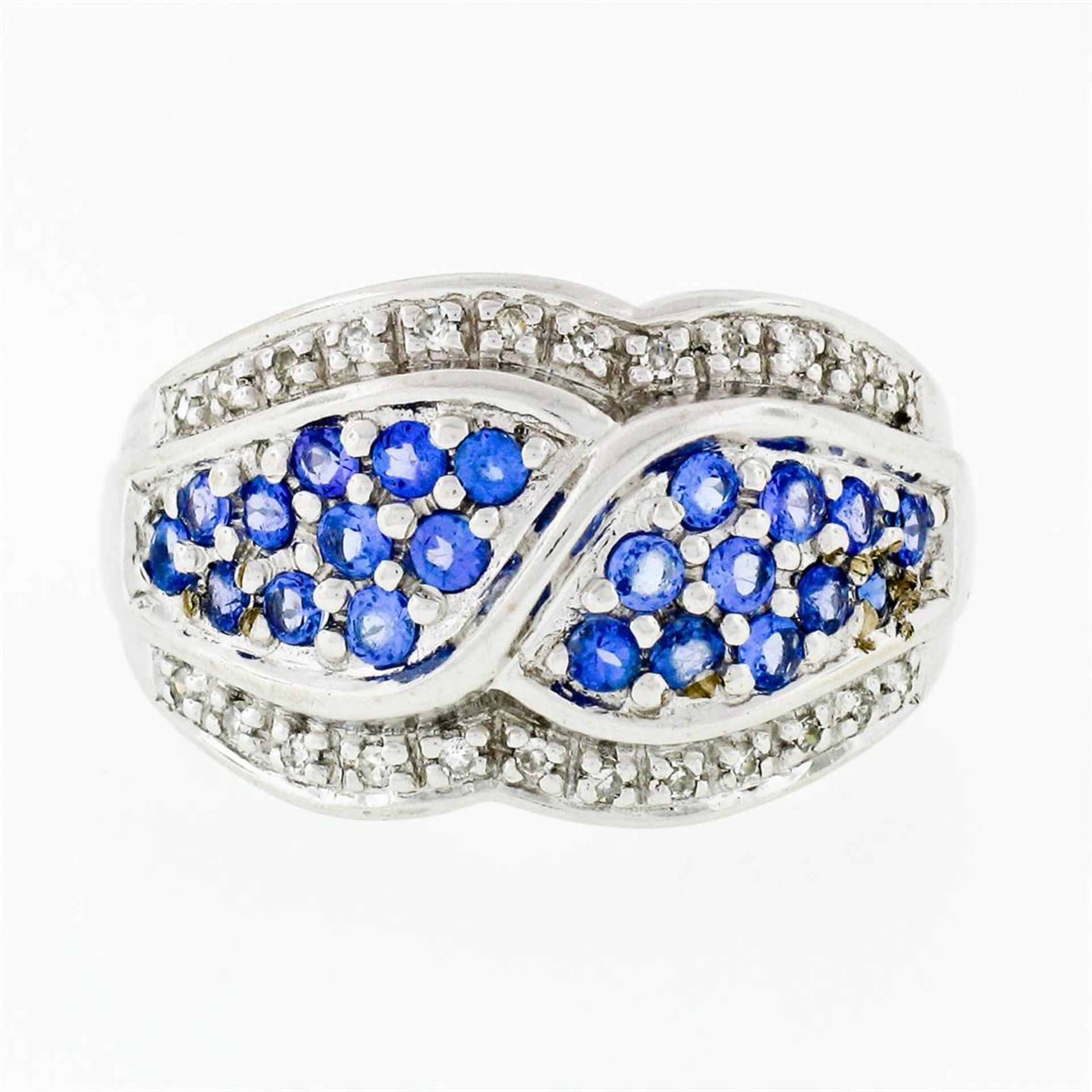 14k White Gold .85ctw Round Brilliant Tanzanite & Diamond Wide Cluster Band Ring - Image 4 of 7