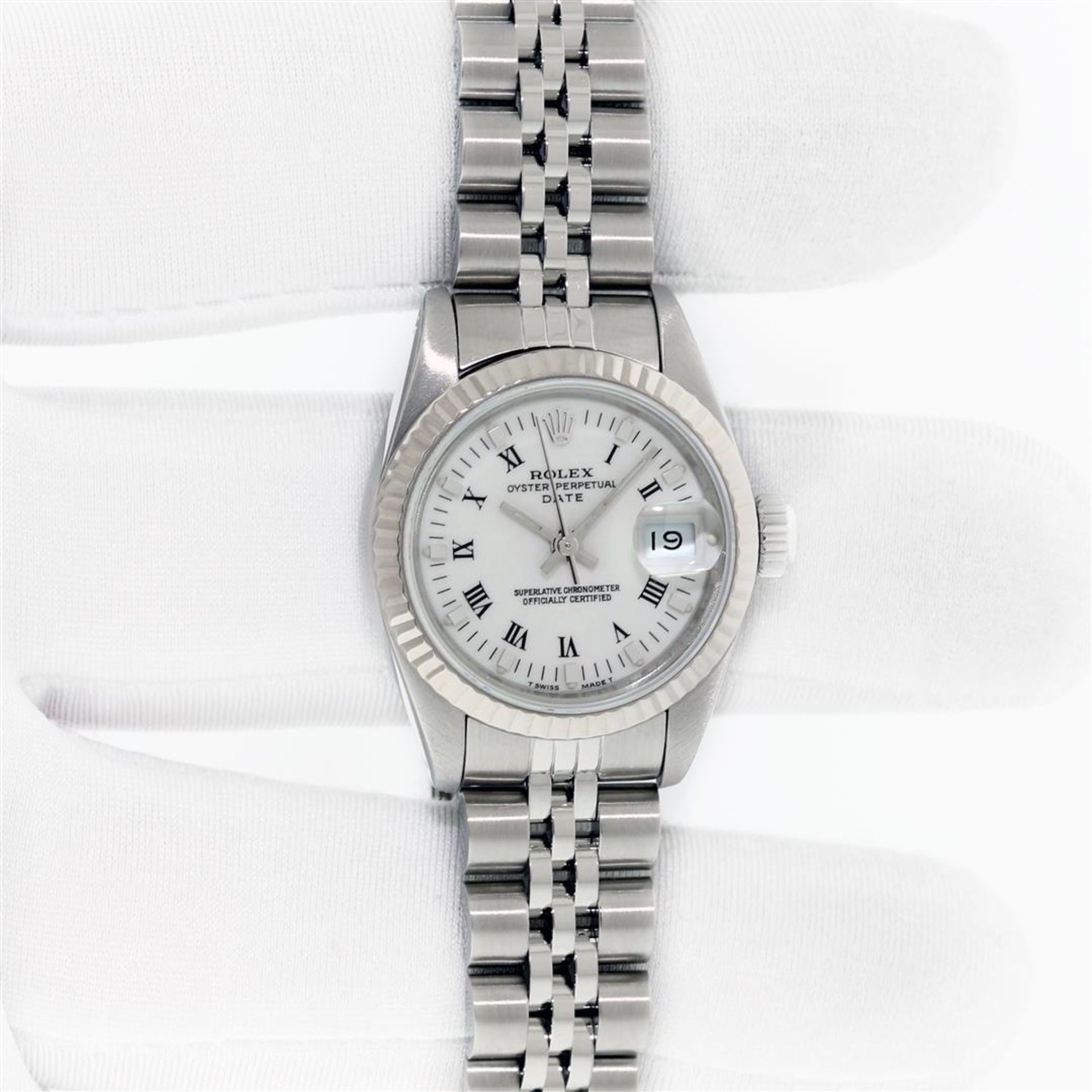 Rolex Stainless Steel White Roman And Gold Diamond Bezel Oyster Perpetual With R - Image 3 of 9