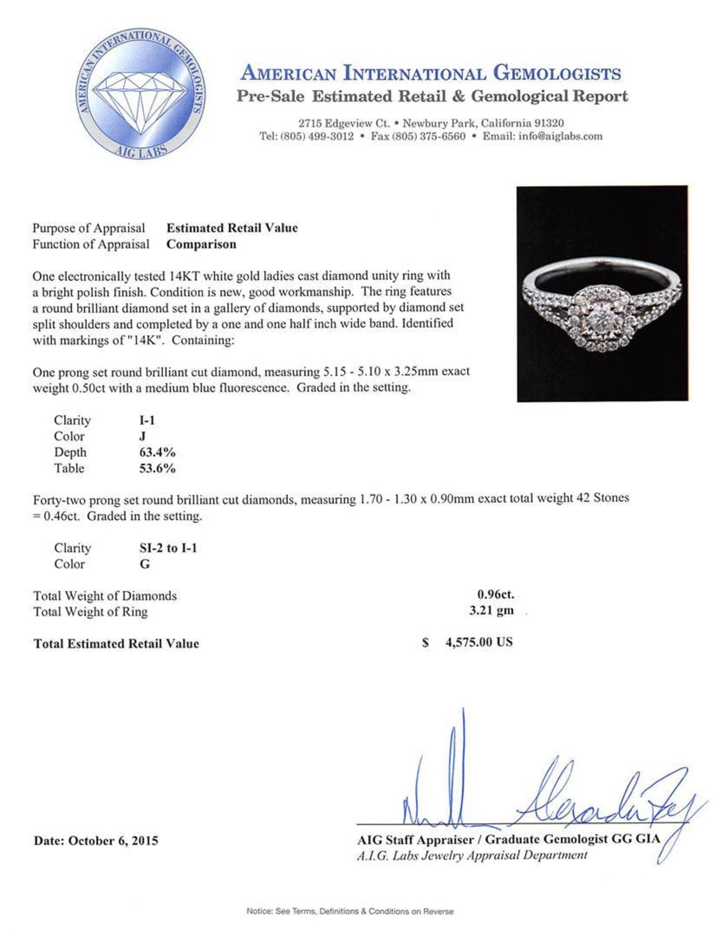 0.96 ctw Diamond Ring - 14KT White Gold - Image 3 of 3