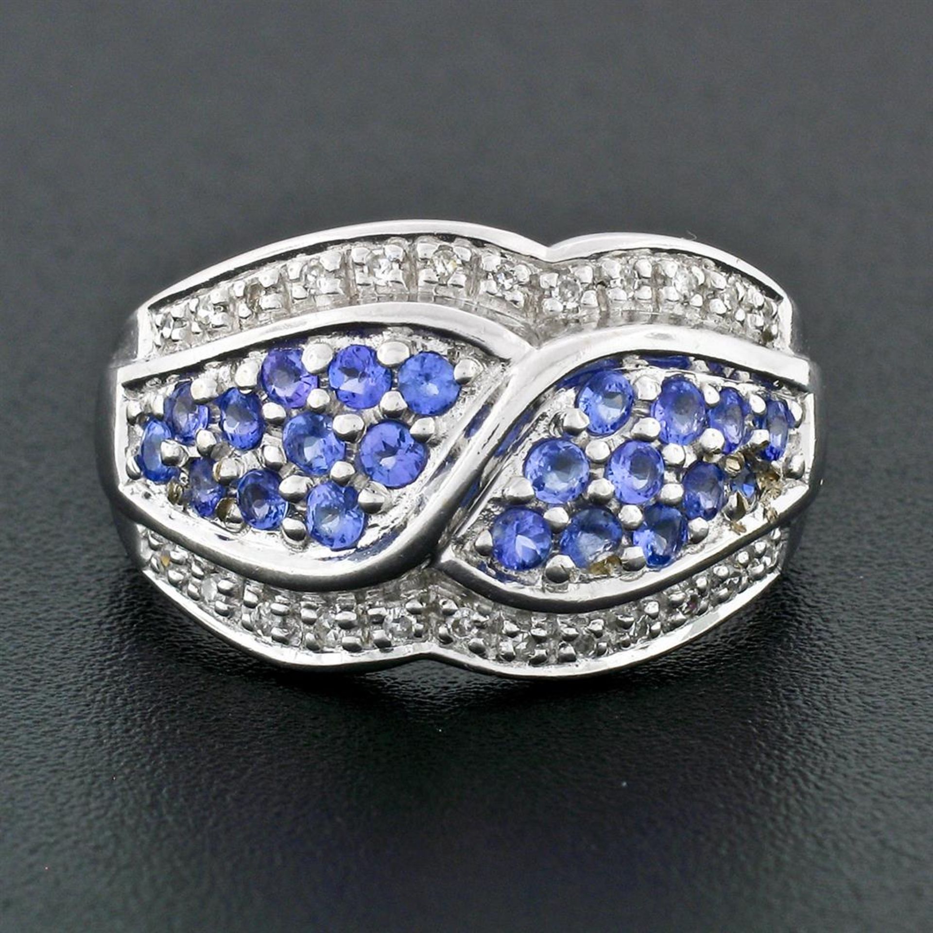 14k White Gold .85ctw Round Brilliant Tanzanite & Diamond Wide Cluster Band Ring - Image 2 of 7