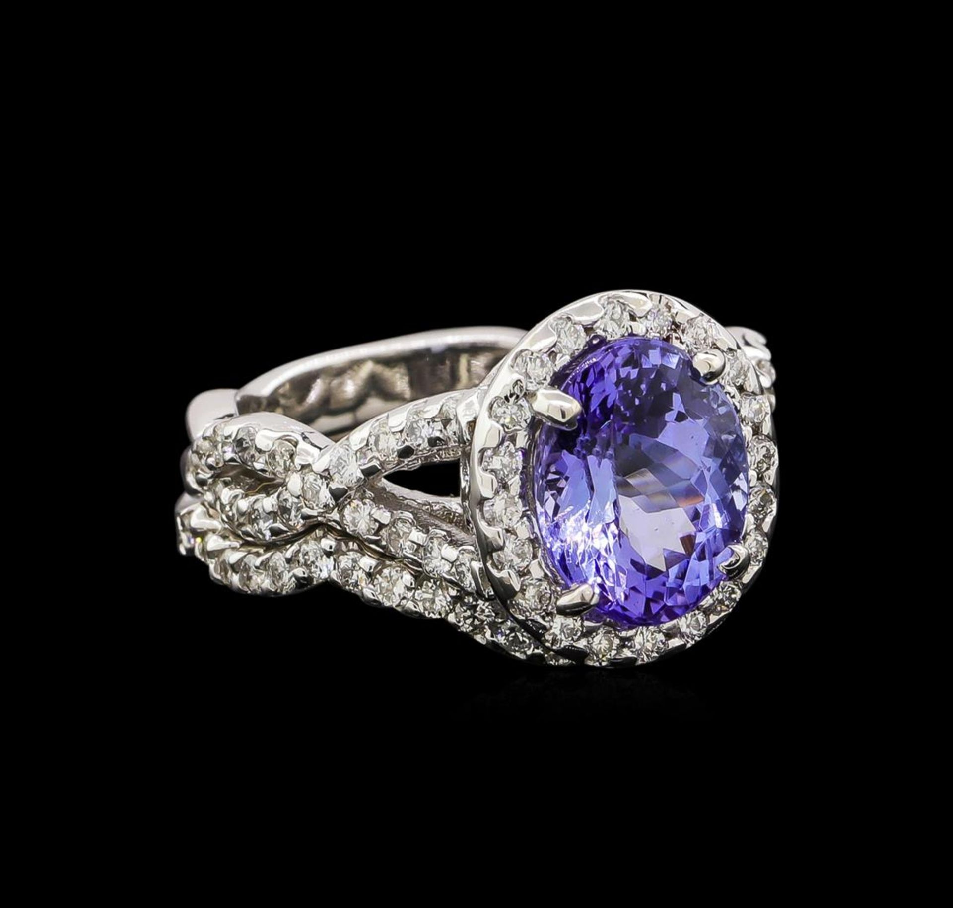 14KT White Gold 2.37 ctw Tanzanite and Diamond Ring and Guard