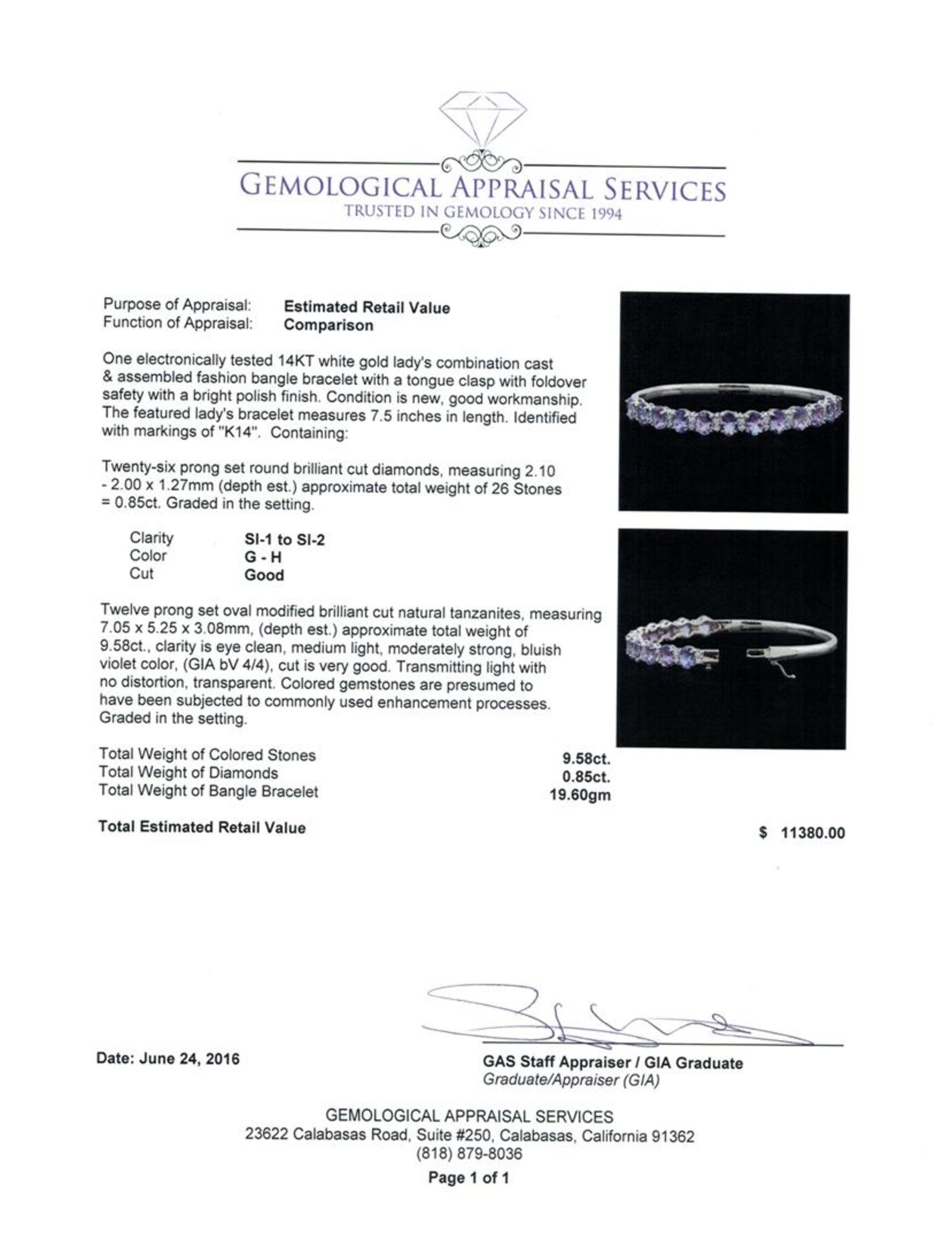 9.58 ctw Tanzanite and Diamond Bracelet - 14KT White Gold - Image 4 of 4