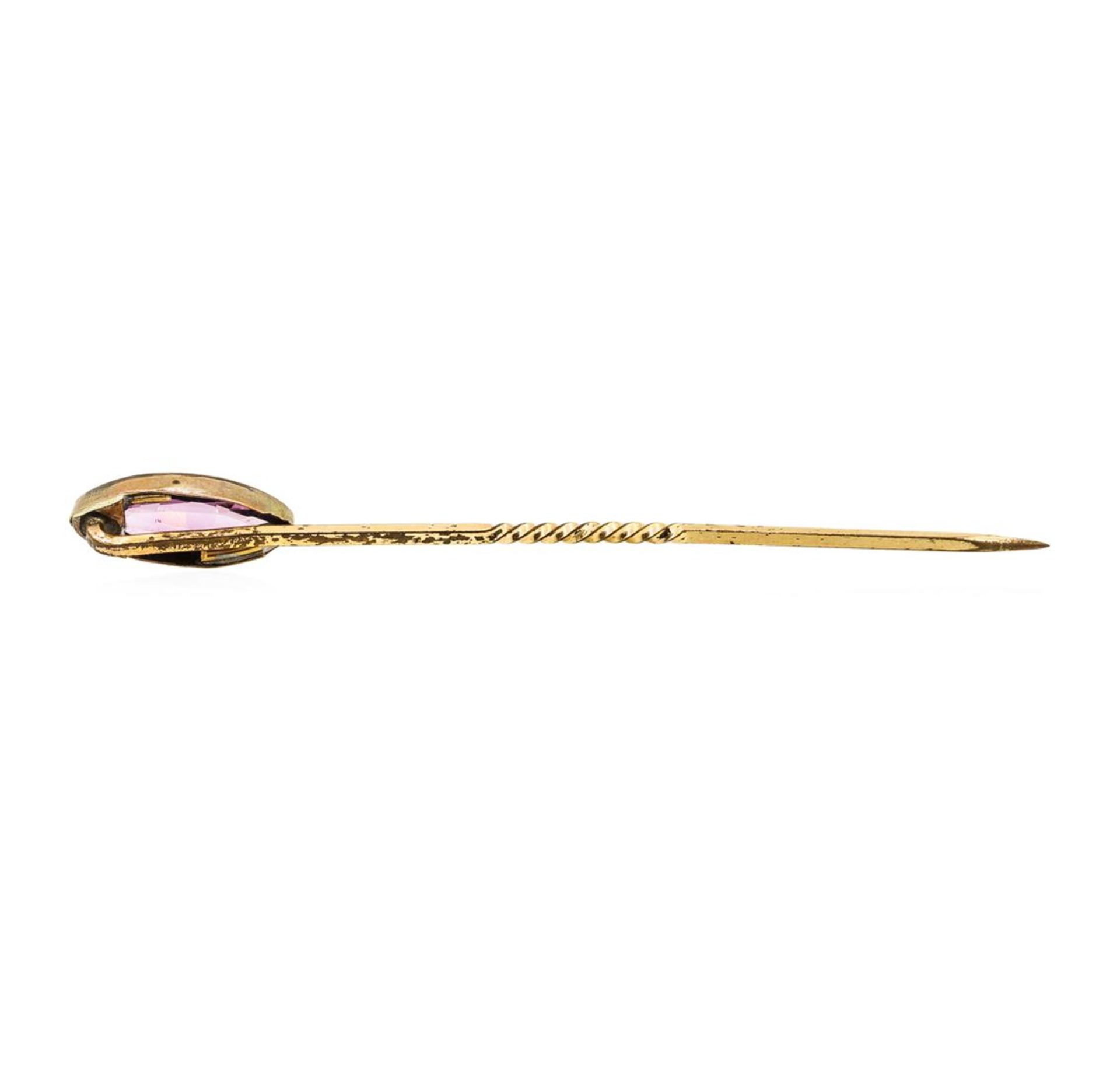 Purple Crystal Stick Pin - Yellow Gold Plated - Image 2 of 2