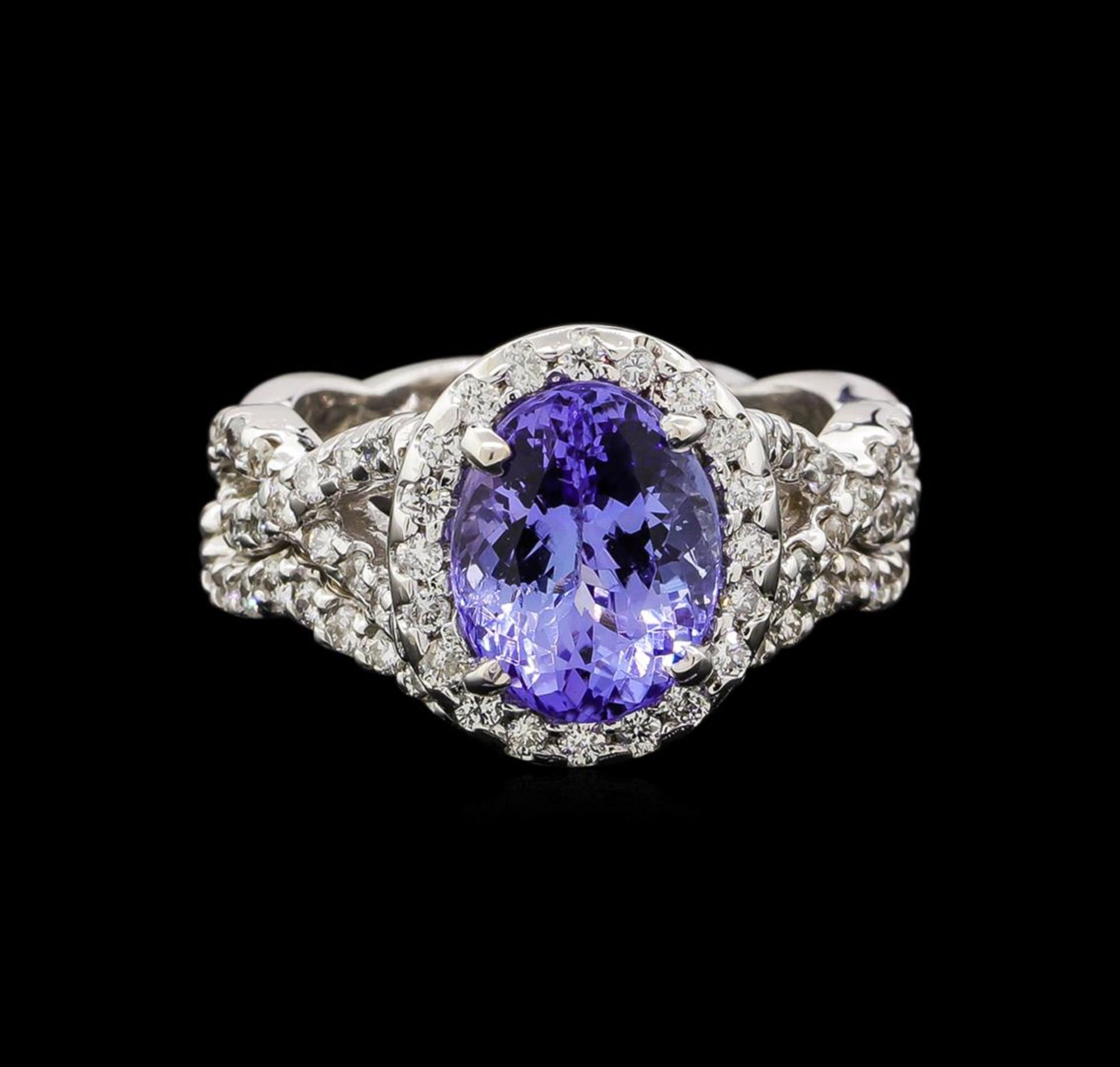 14KT White Gold 2.37 ctw Tanzanite and Diamond Ring and Guard - Image 2 of 4