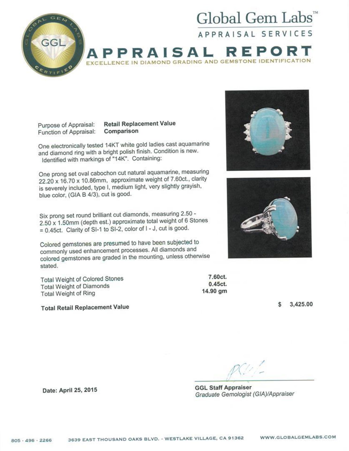 14KT White Gold 7.60 ctw Aquamarine and Diamond Ring - Image 5 of 5