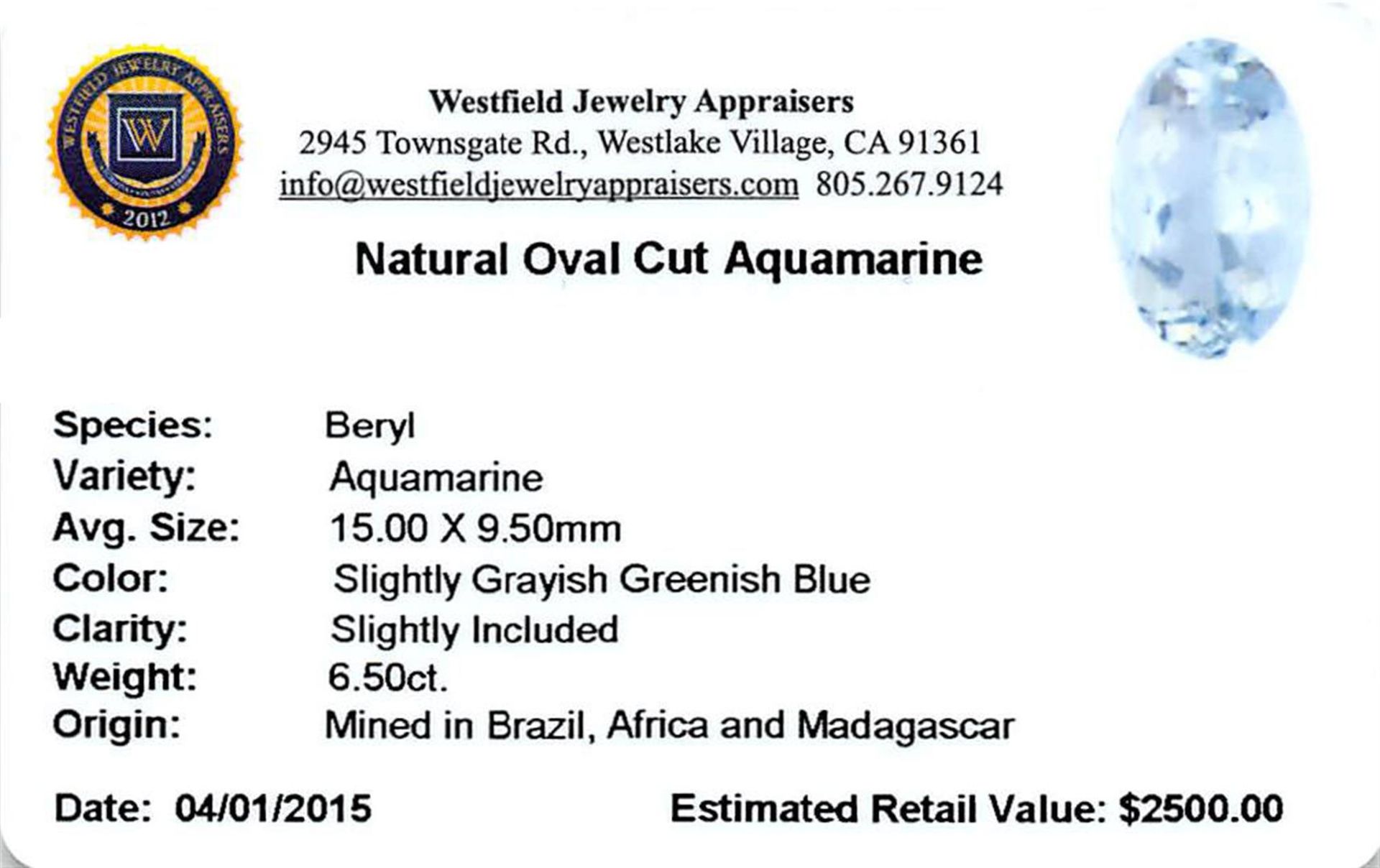 6.5 ctw Oval Aquamarine Parcel - Image 2 of 2