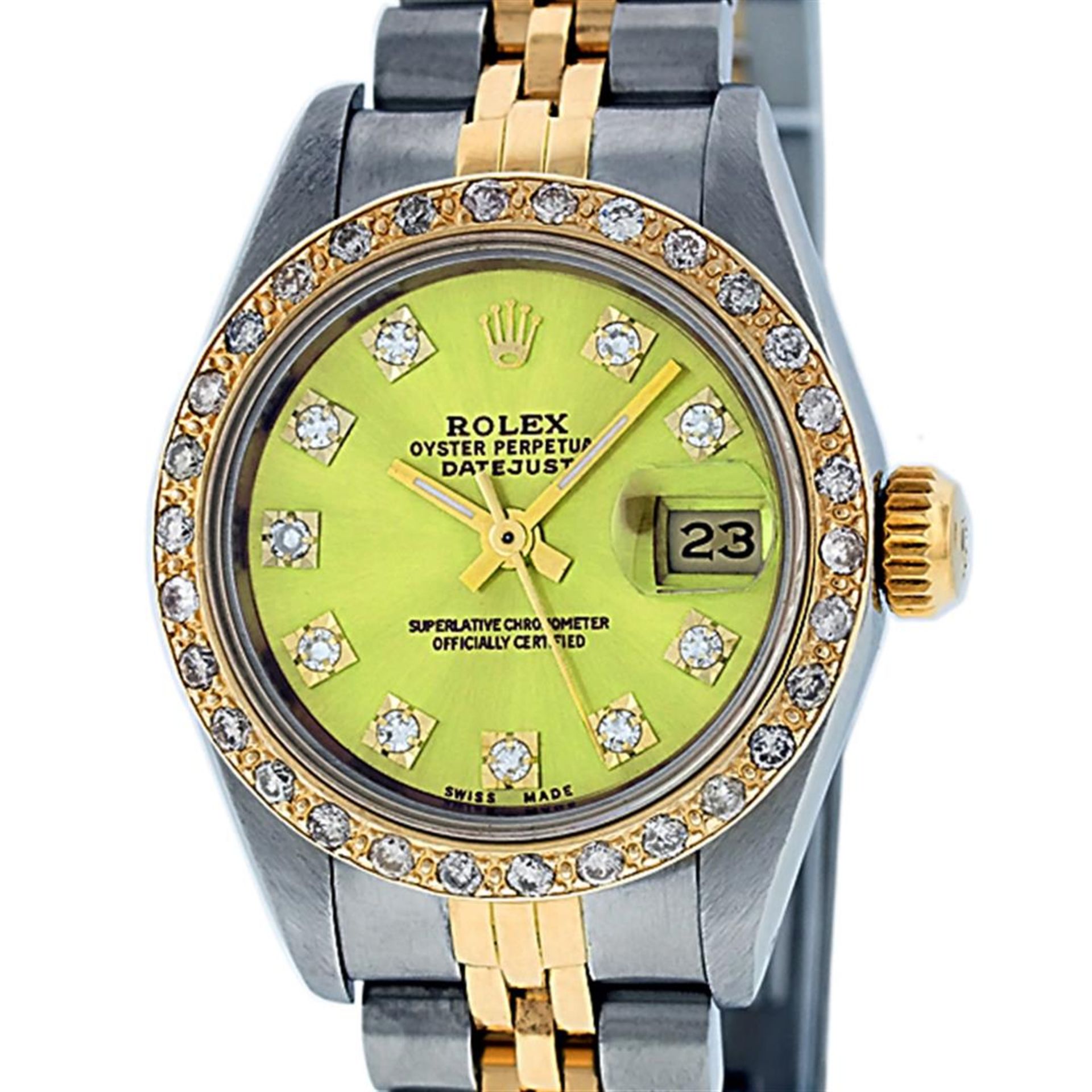 Rolex Ladies 2 Tone Yellow VS Diamond Oyster Perpetual Datejust Wristwatch