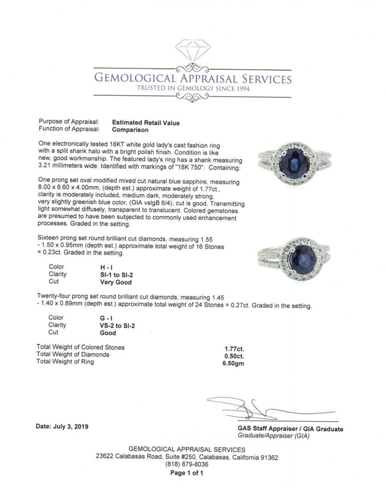 2.27 ctw Sapphire and Diamond Ring - 18KT White Gold - Image 5 of 5