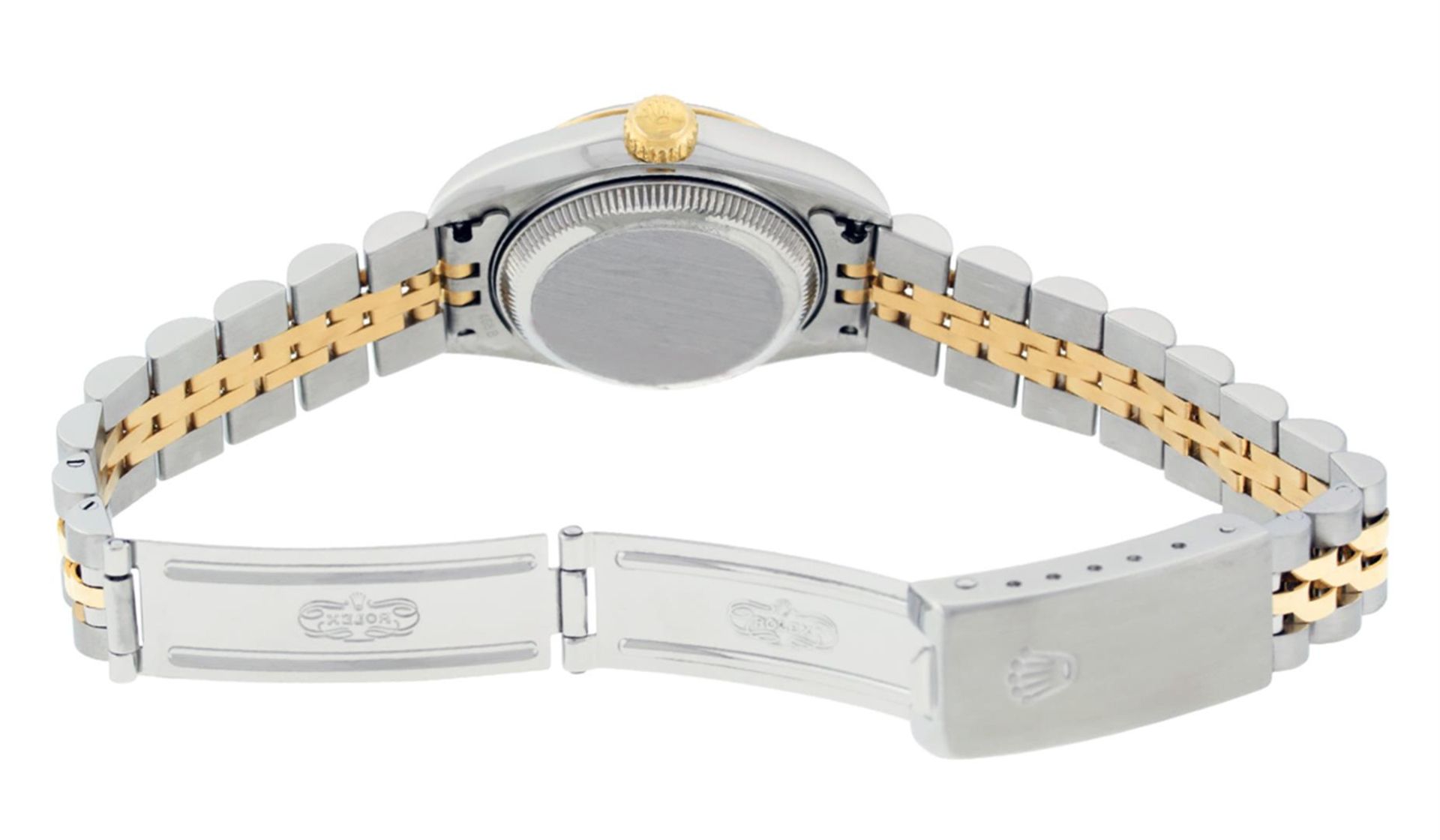 Rolex Ladies 2 Tone Quickset 18K MOP Emerald String Diamond Datejust Wristwatch - Image 4 of 7