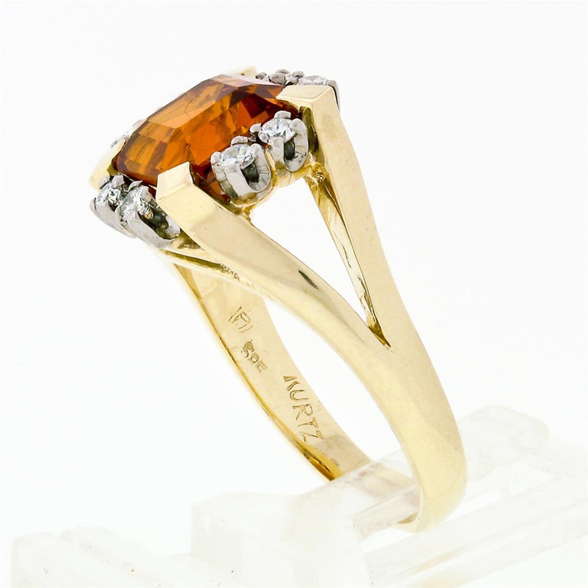 Vintage 14K Gold GIA Fine Quality Vivid Orange Step Cut Citrine & Diamond Ring - Image 9 of 9
