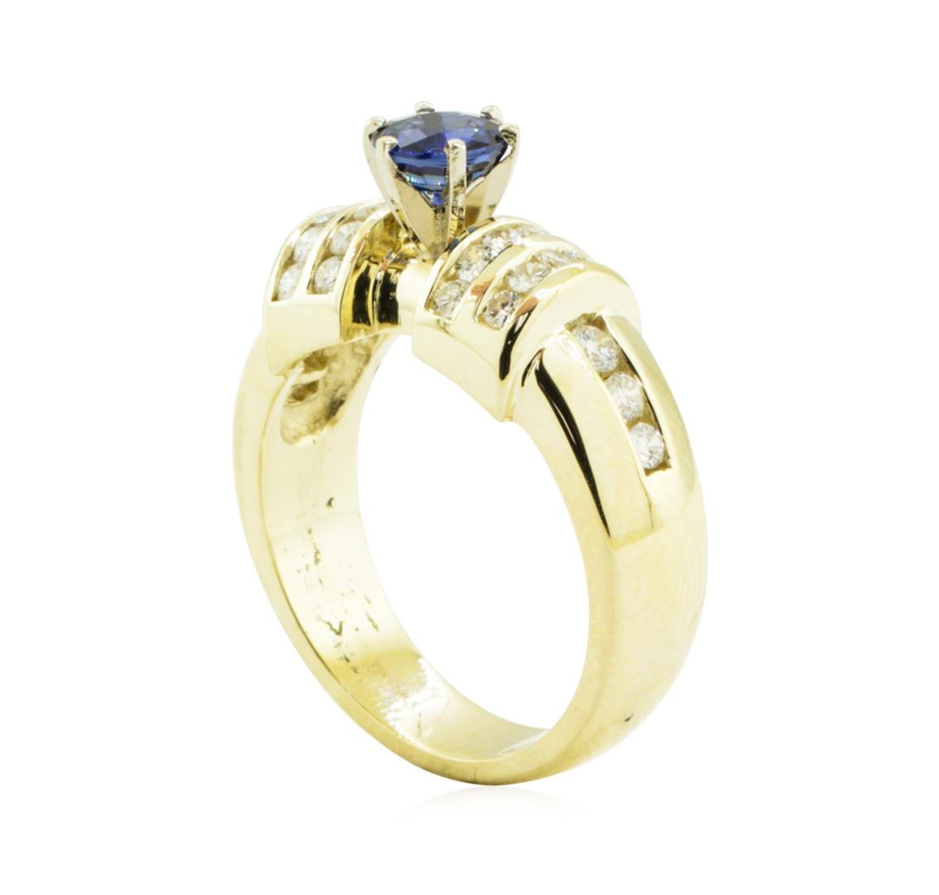 1.40 ctw Round Brilliant Blue Sapphire And Diamond Ring - 14KT Yellow Gold - Image 4 of 5