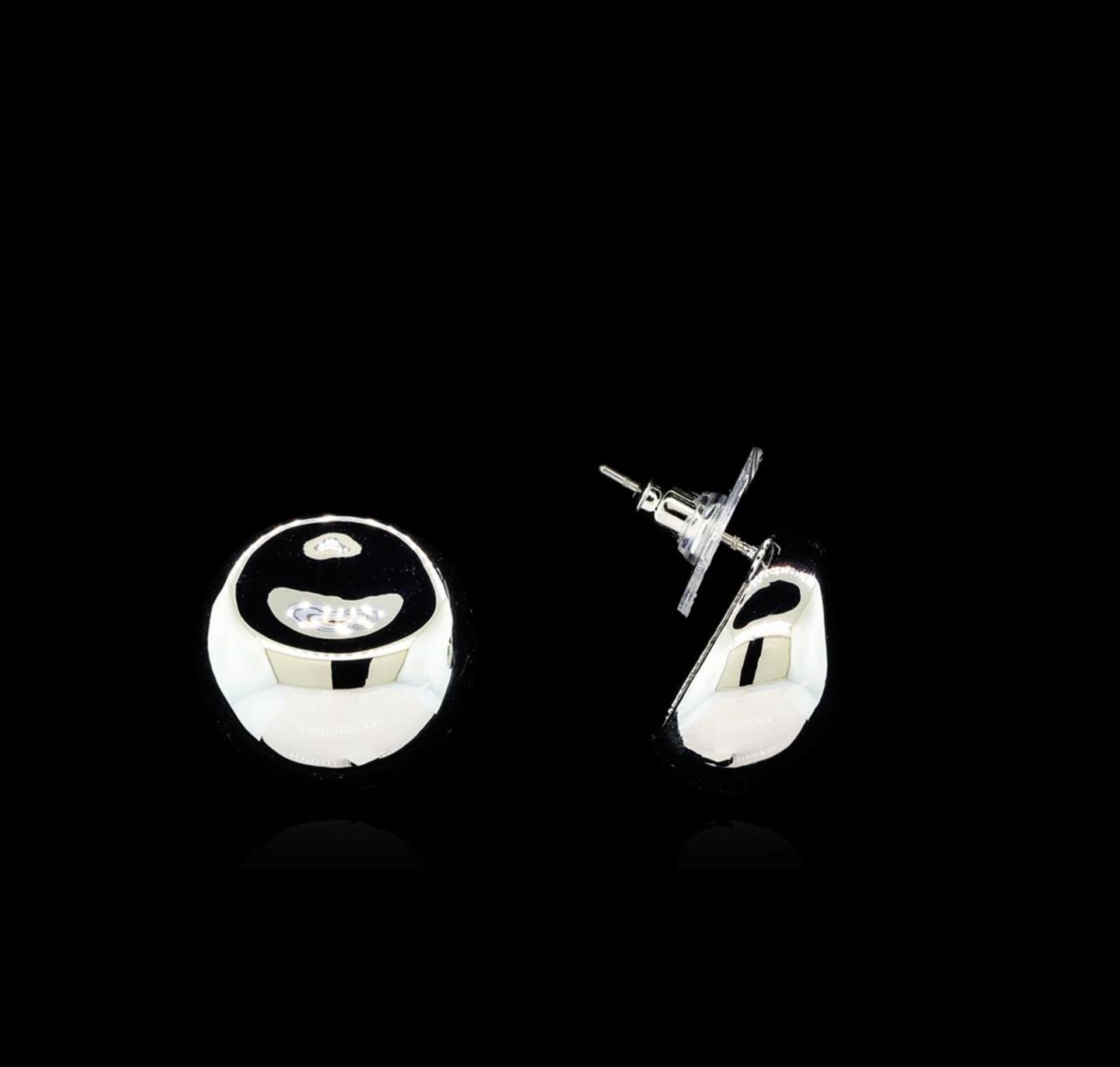 Glossy and Satin Round Post Earrings - Rhodium Plated - Image 2 of 2