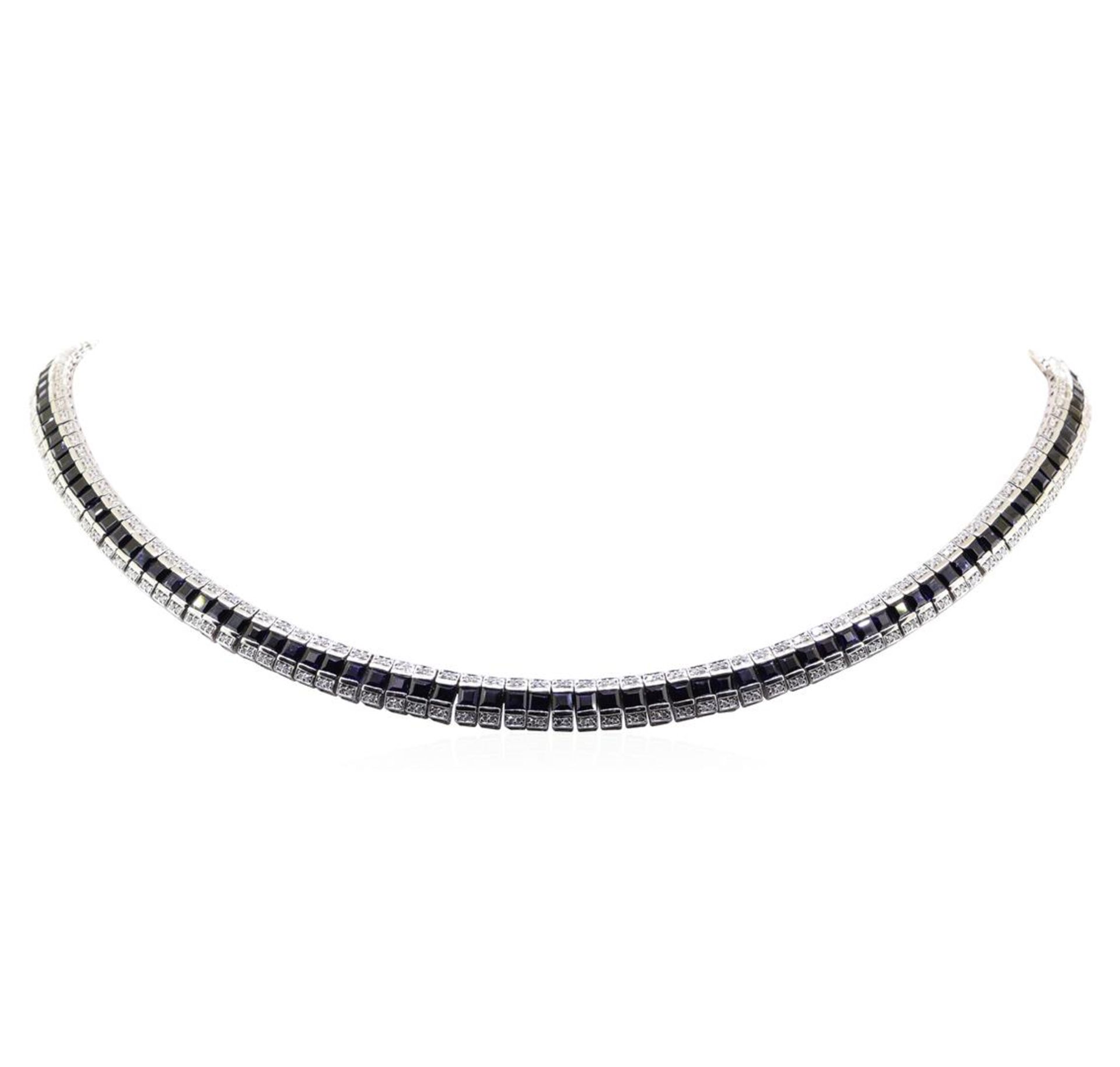 23.86ctw Sapphire and Diamond Necklace - 14KT White Gold