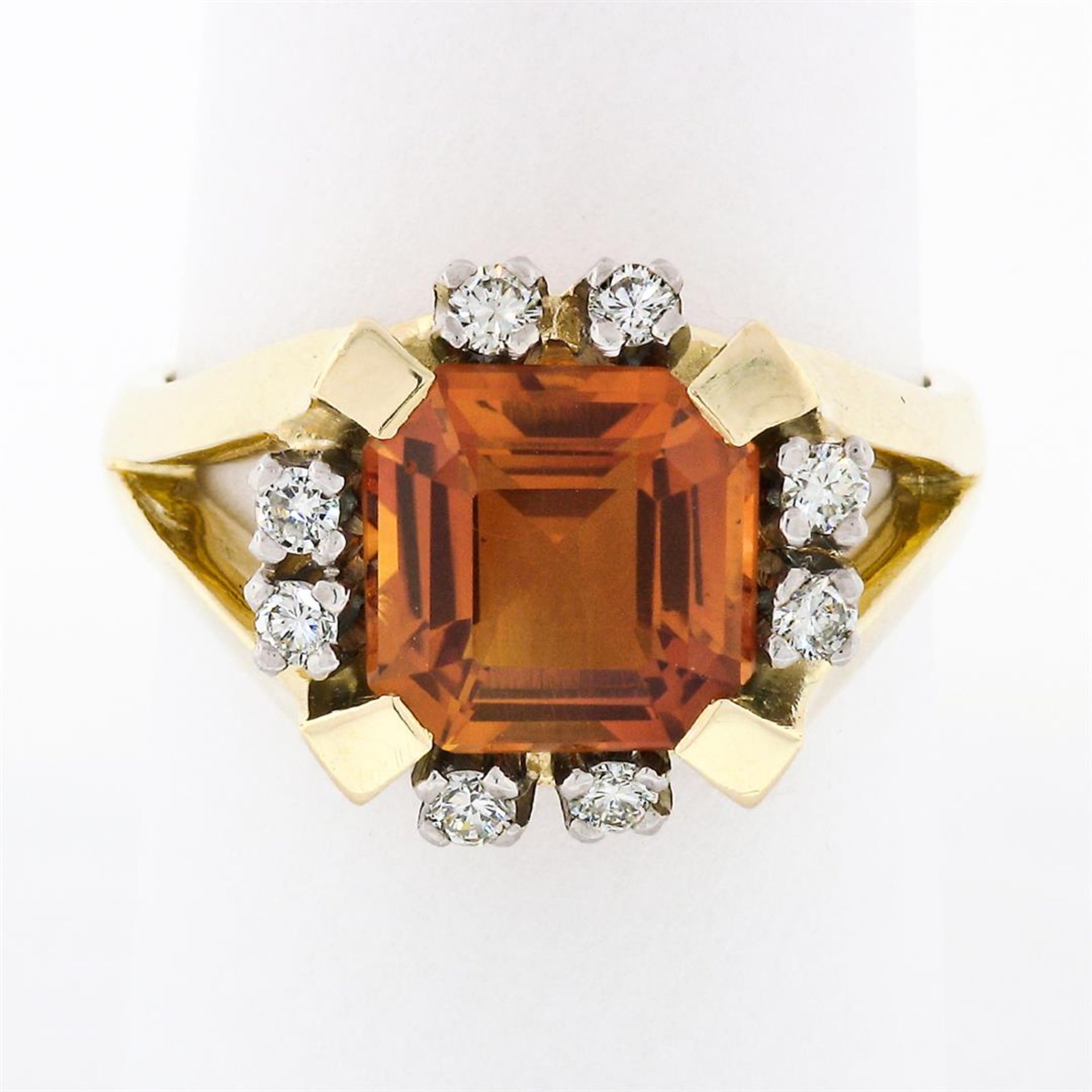 Vintage 14K Gold GIA Fine Quality Vivid Orange Step Cut Citrine & Diamond Ring - Image 2 of 9