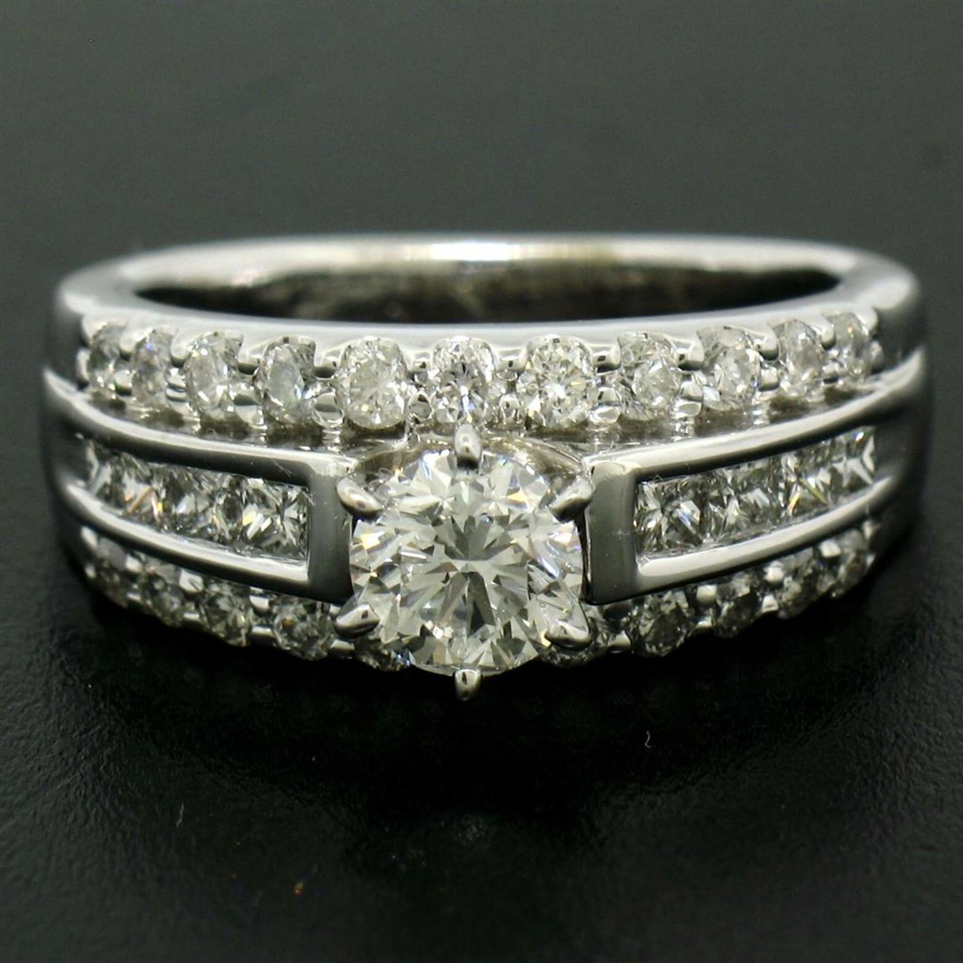 14K White Gold 1.39ctw Prong Round & Channel Princess Diamond Engagement Ring - Image 2 of 9