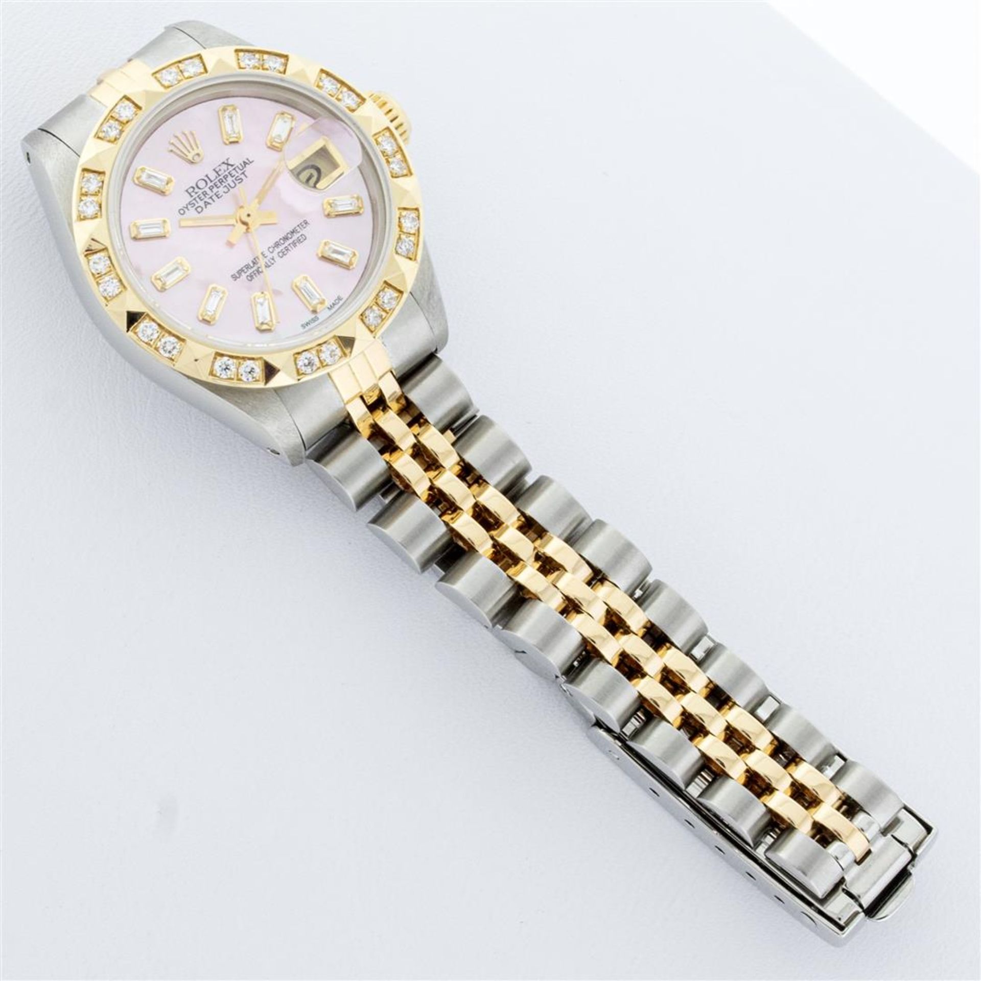 Rolex Ladies 26 2T Pink MOP Baguette 18K YG Diamond Bezel Serviced And Polished - Image 6 of 9