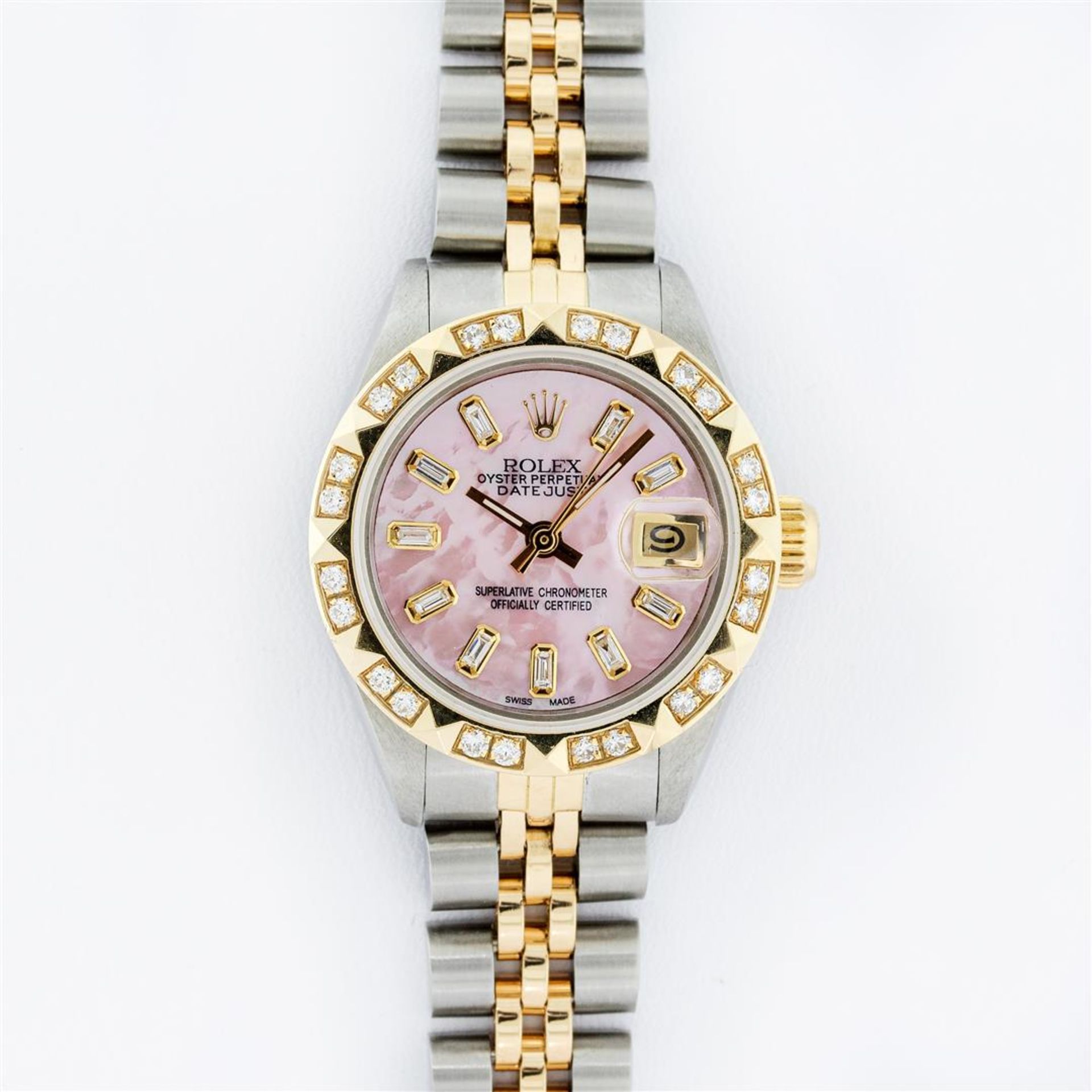 Rolex Ladies 26 2T Pink MOP Baguette 18K YG Diamond Bezel Serviced And Polished - Image 2 of 9