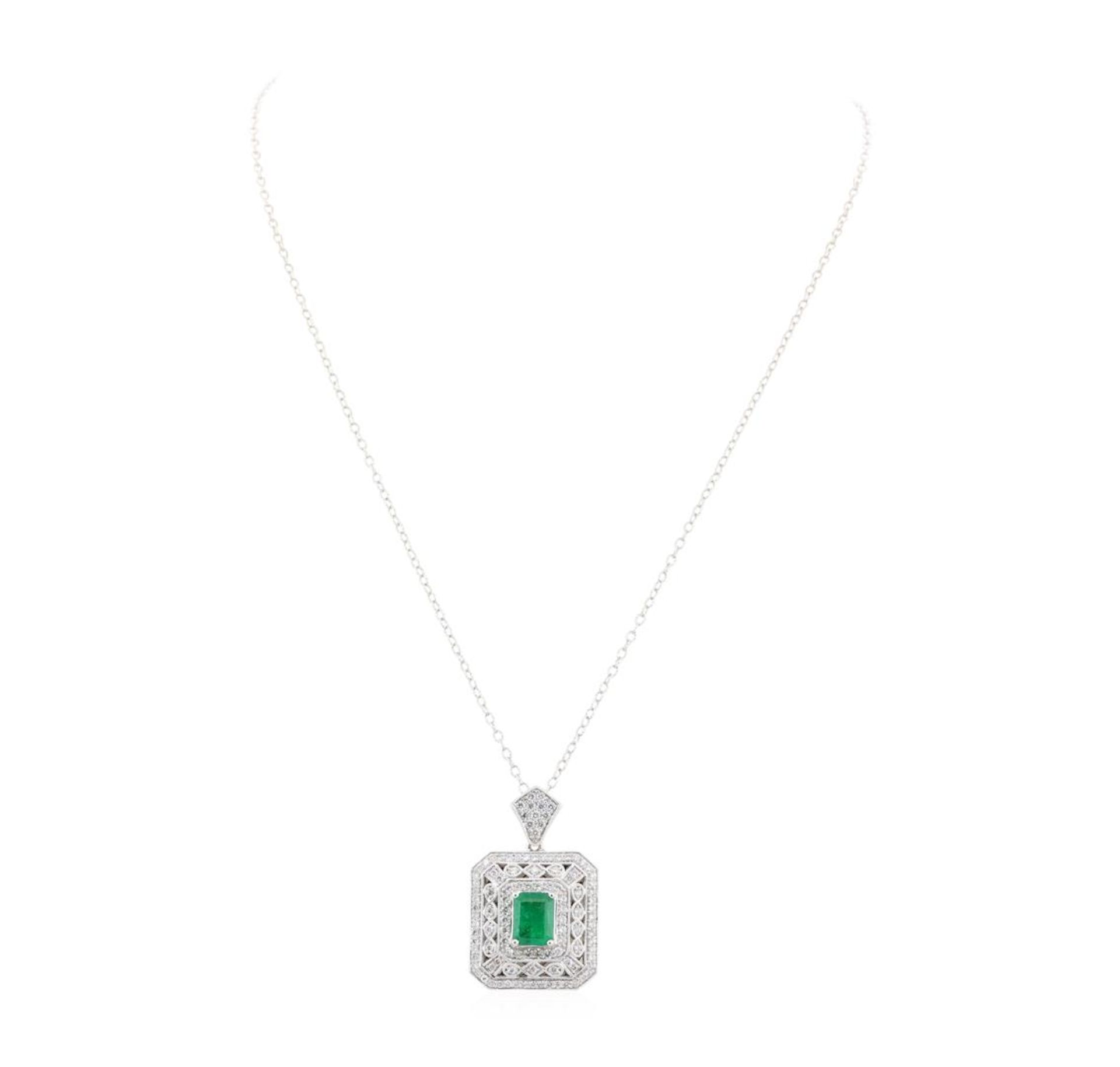 2.85ctw Emerald and Diamond Pendant With Chain - 18KT White Gold