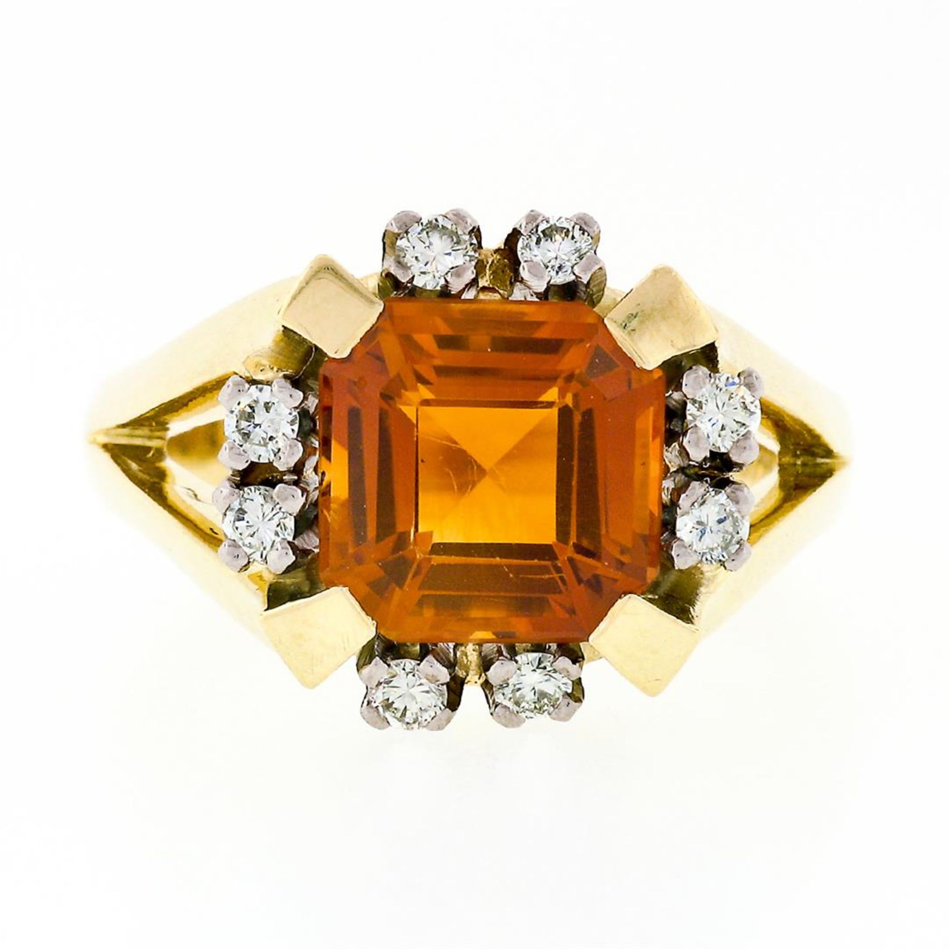 Vintage 14K Gold GIA Fine Quality Vivid Orange Step Cut Citrine & Diamond Ring - Image 5 of 9