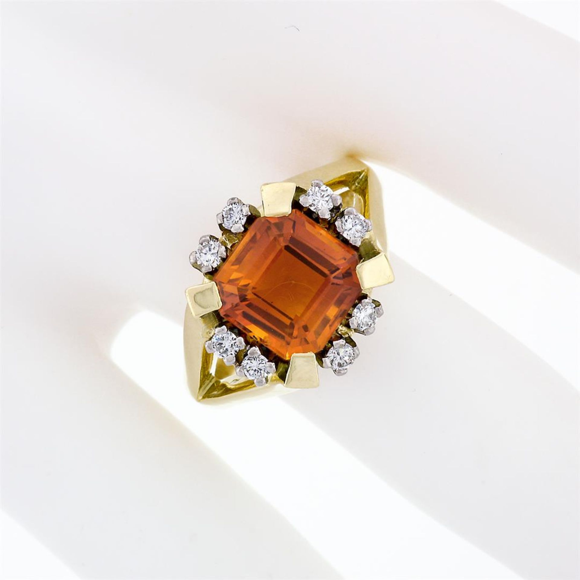 Vintage 14K Gold GIA Fine Quality Vivid Orange Step Cut Citrine & Diamond Ring - Image 4 of 9