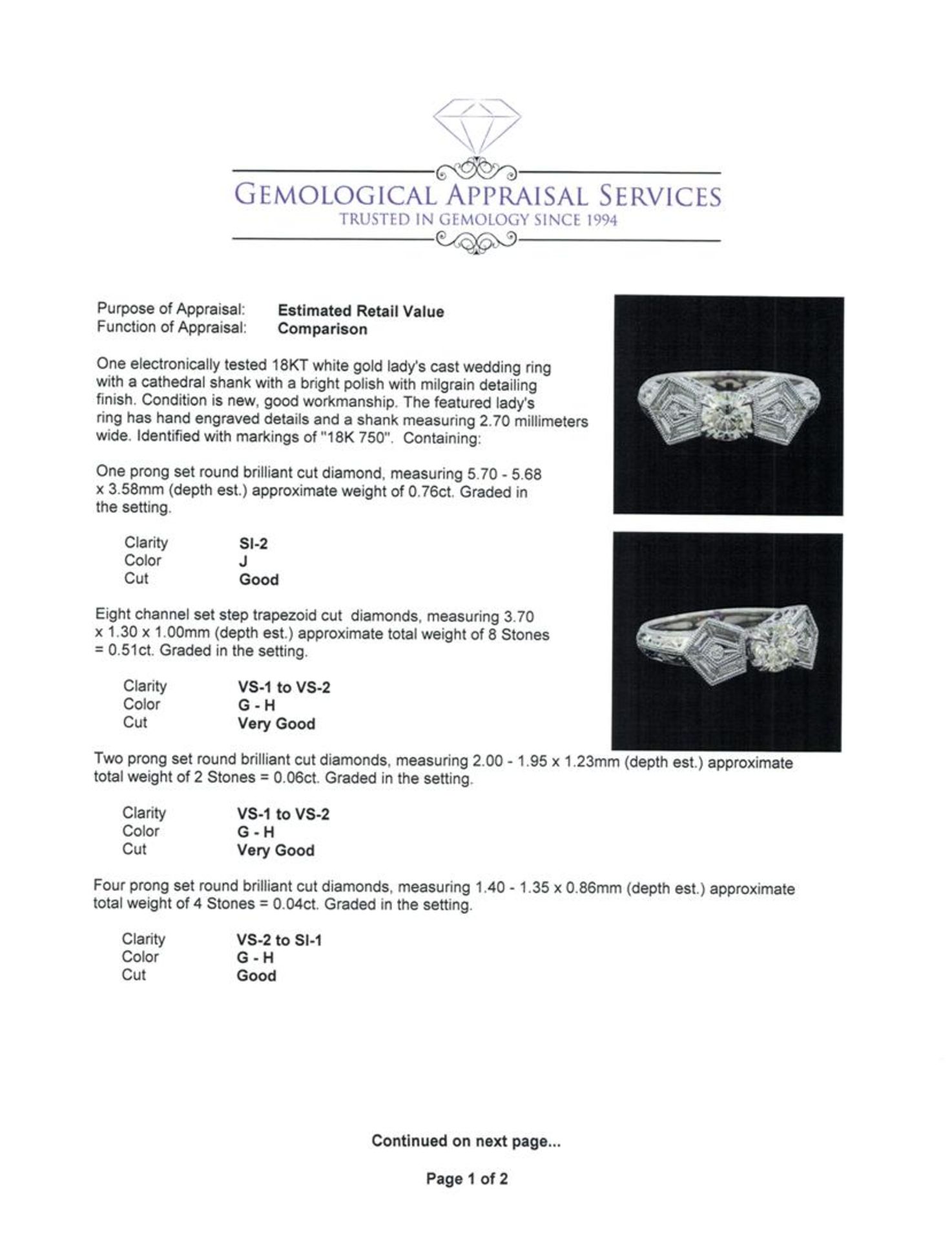 1.37 ctw Diamond Ring - 18KT White Gold - Image 6 of 7