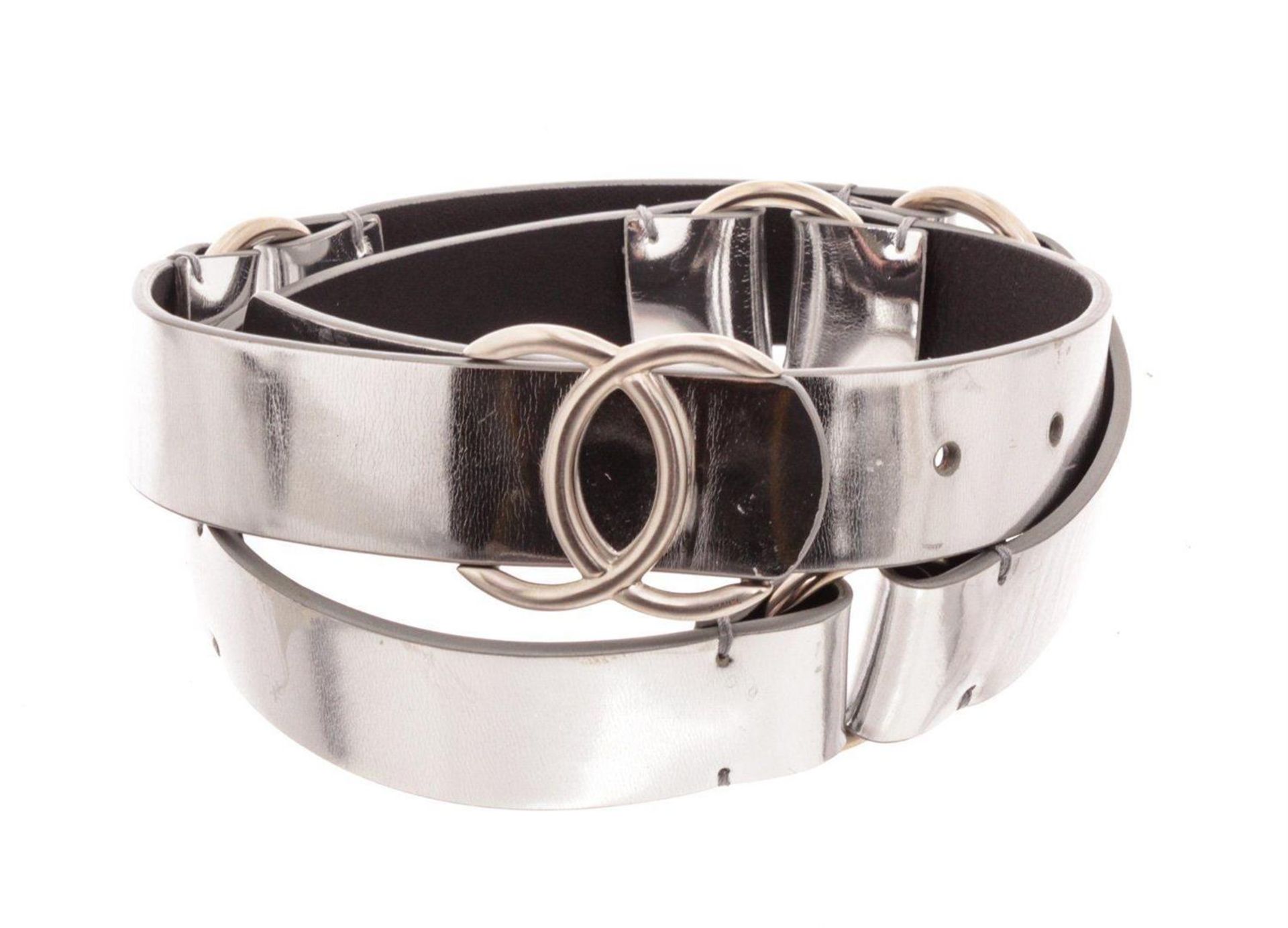 Chanel Silver Caviar Leather CC Belt