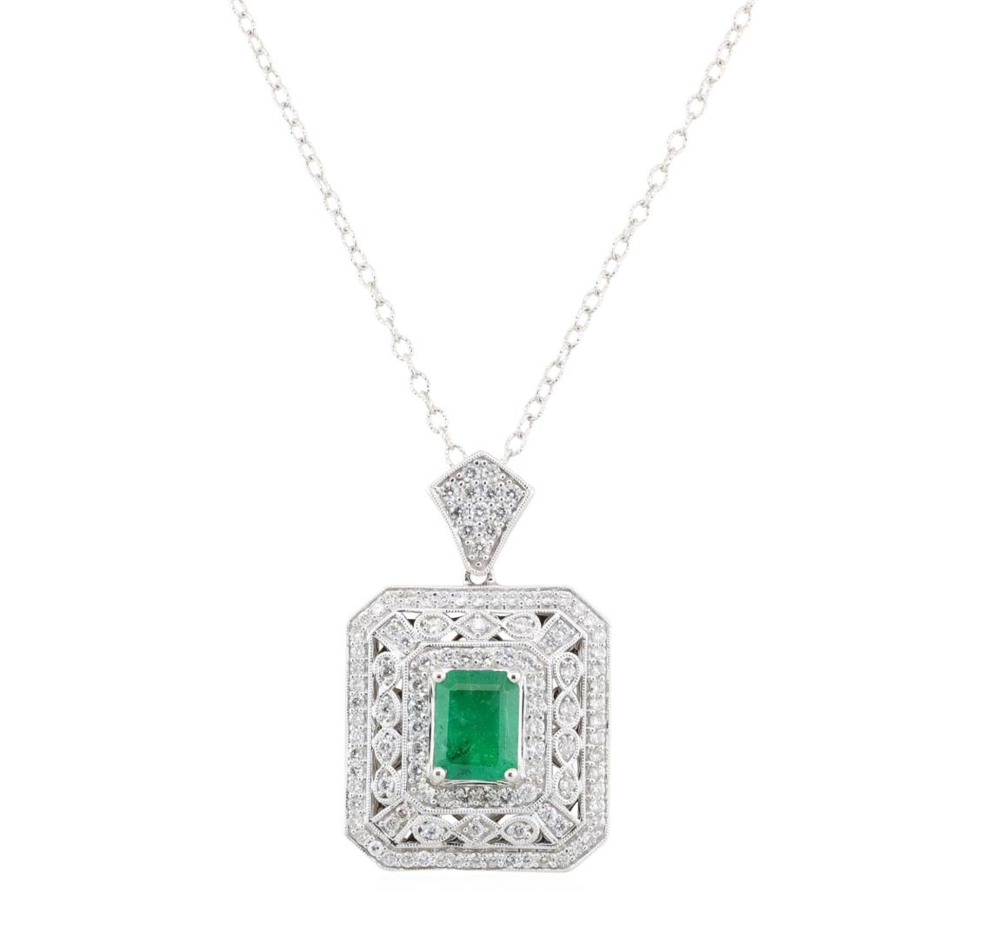 2.85ctw Emerald and Diamond Pendant With Chain - 18KT White Gold - Image 2 of 2