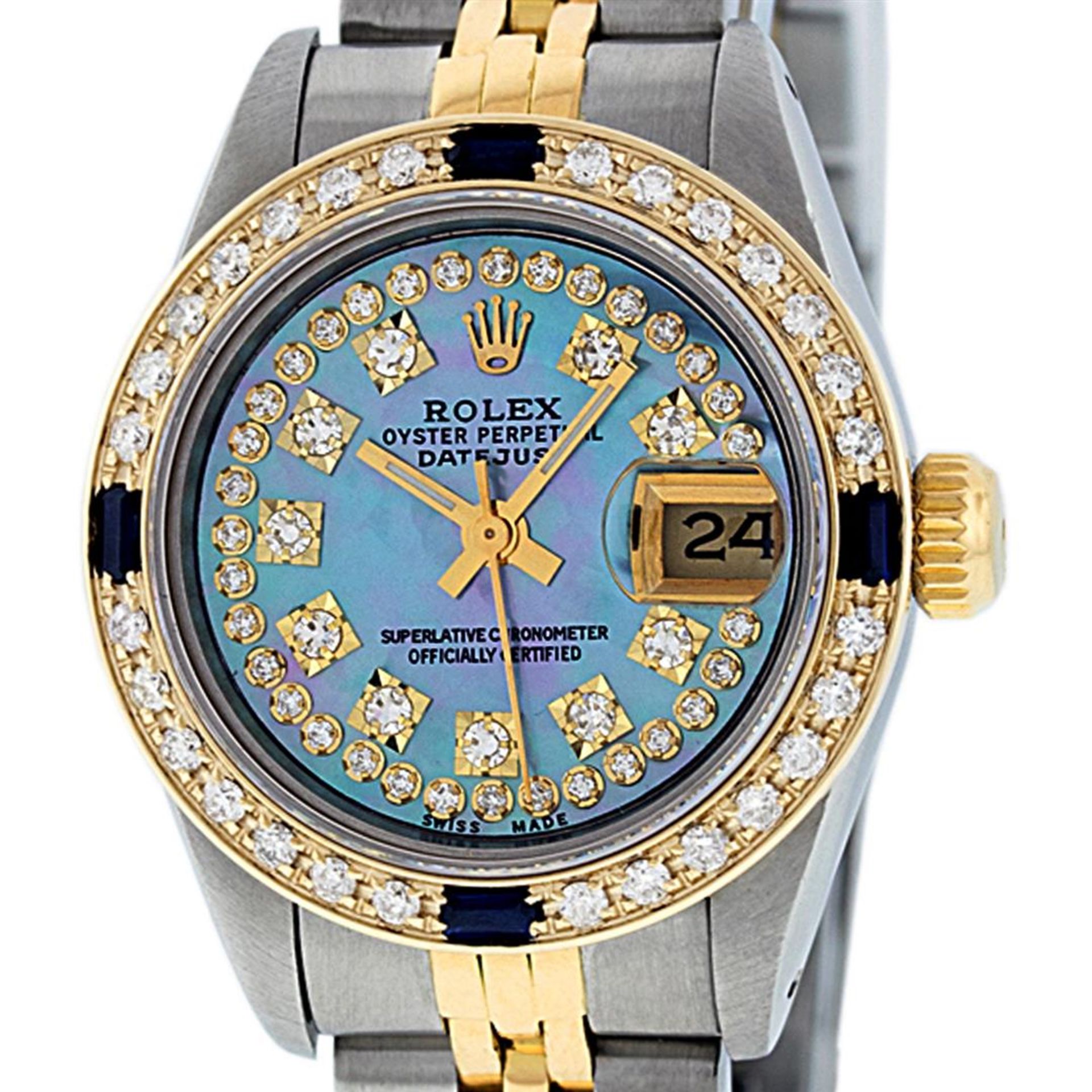 Rolex Ladies 2 Tone Blue MOP Diamond & Sapphire Datejust 26MM Oyster Perpetaul - Image 2 of 9