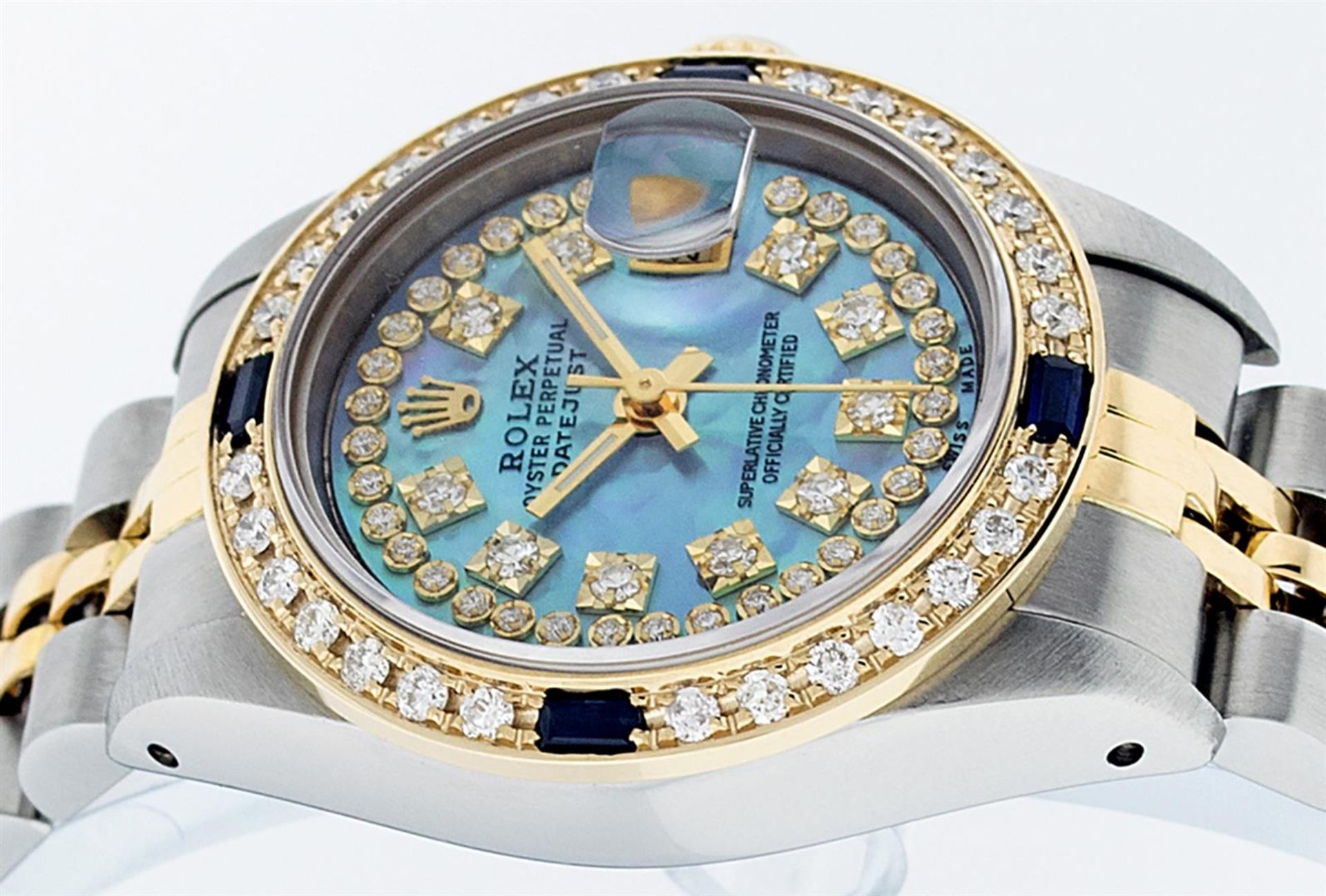 Rolex Ladies 2 Tone Blue MOP Diamond & Sapphire Datejust 26MM Oyster Perpetaul - Image 5 of 9