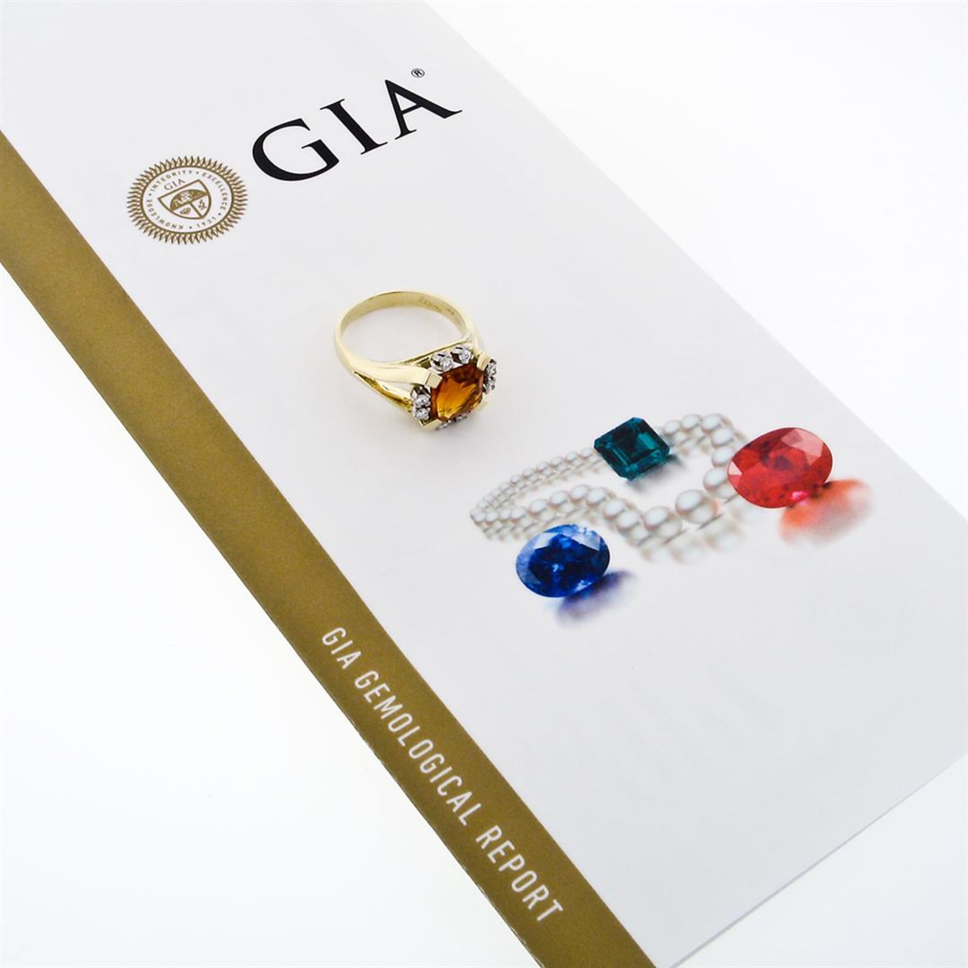 Vintage 14K Gold GIA Fine Quality Vivid Orange Step Cut Citrine & Diamond Ring
