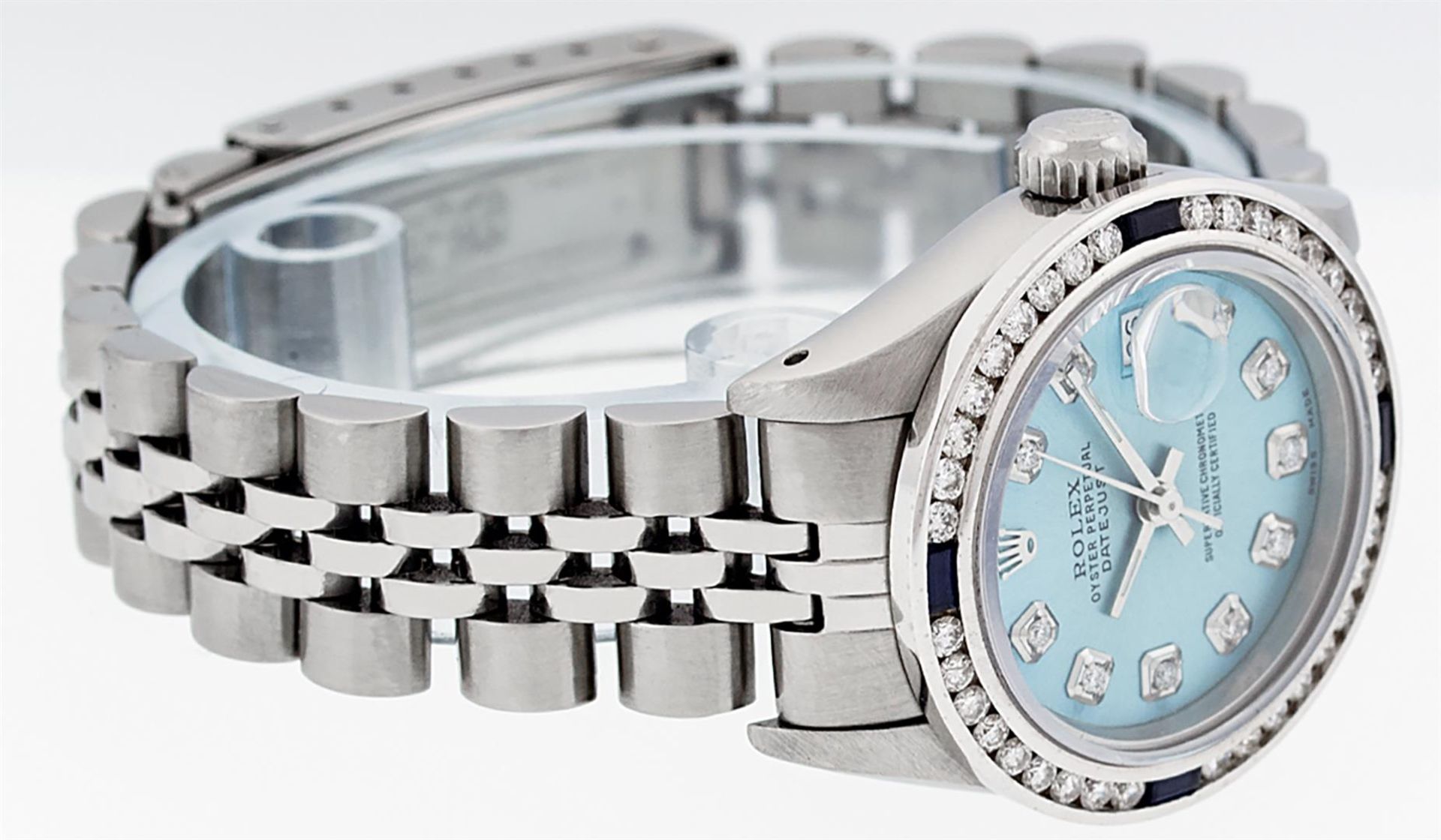 Rolex Ladies Stainless Steel Blue Diamond & Channel Set Sapphire Datejust Wristw - Image 4 of 9