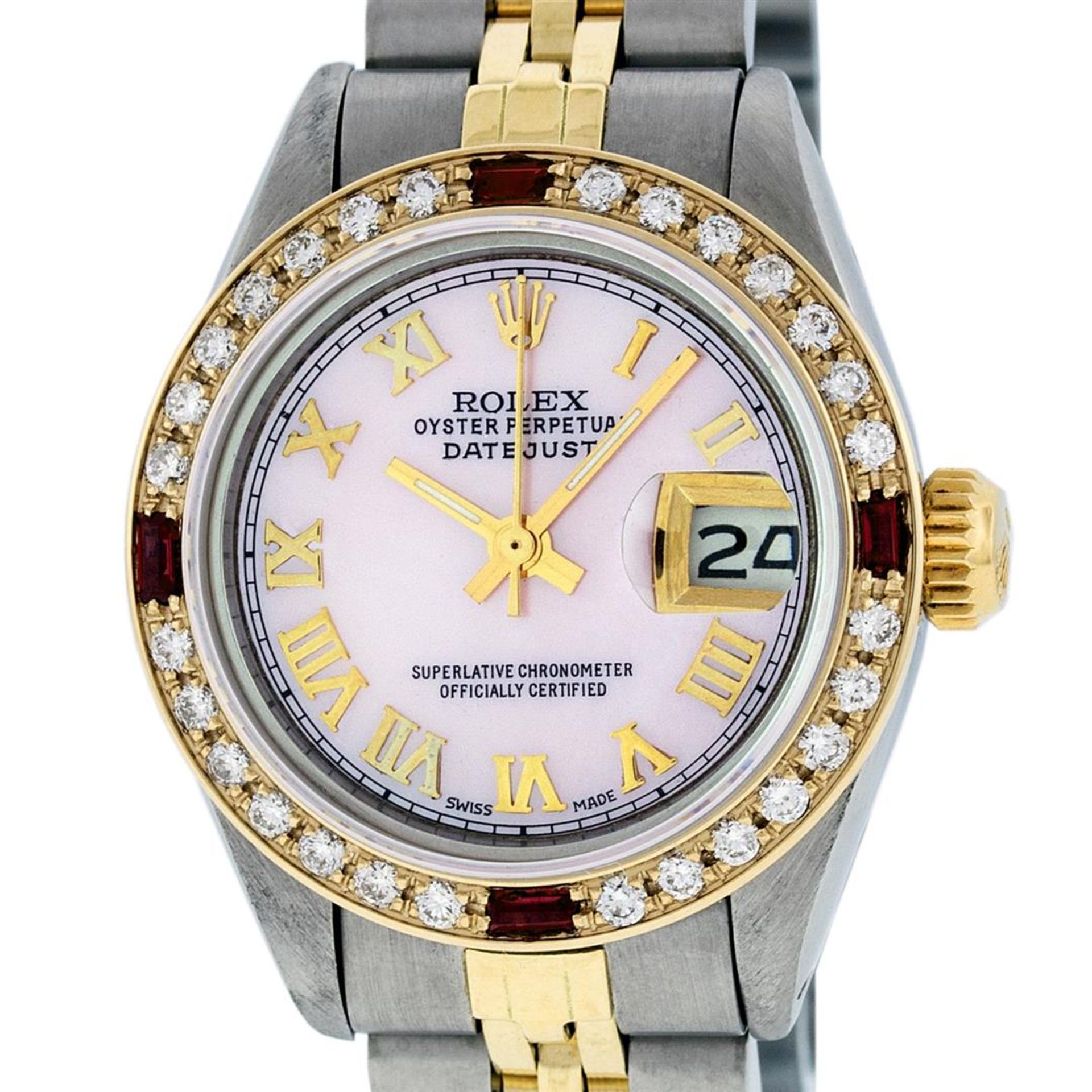 Rolex Ladies 2 Tone Pink MOP Diamond & Ruby Datejust Wristwatch - Image 3 of 9