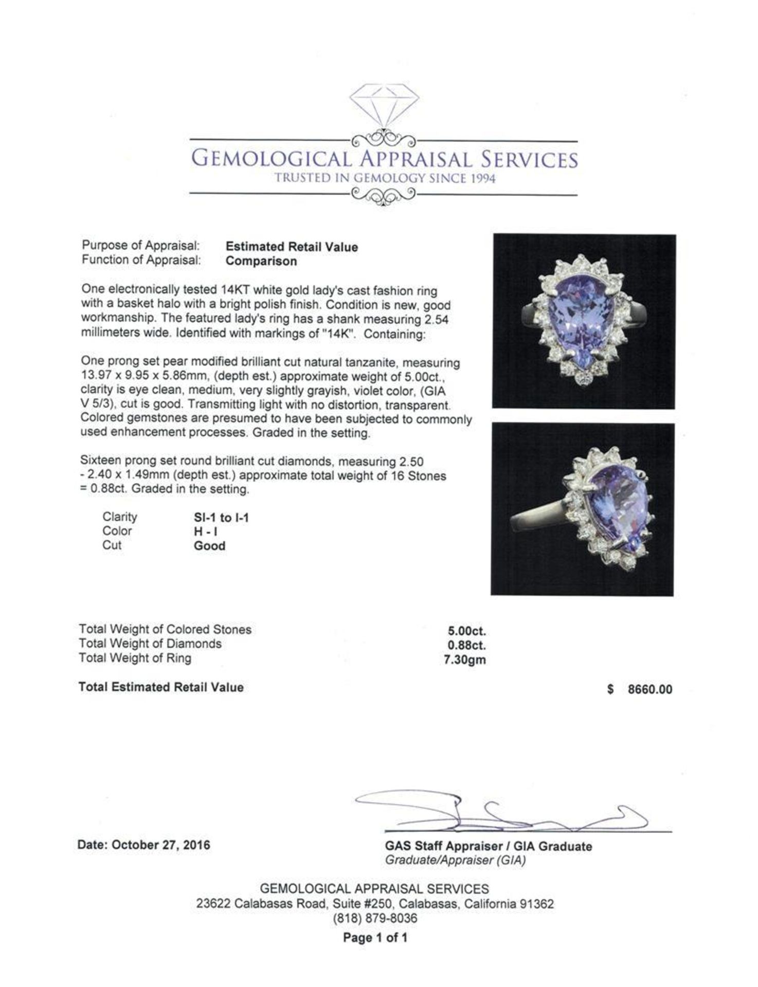 5.00 ctw Tanzanite and Diamond Ring - 14KT White Gold - Image 5 of 5